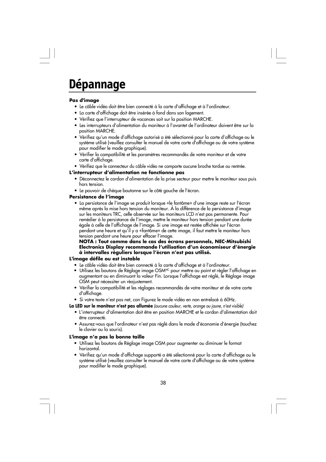 NEC LCD1550M, LA-15R03-BK manual Dépannage, Pas dimage 