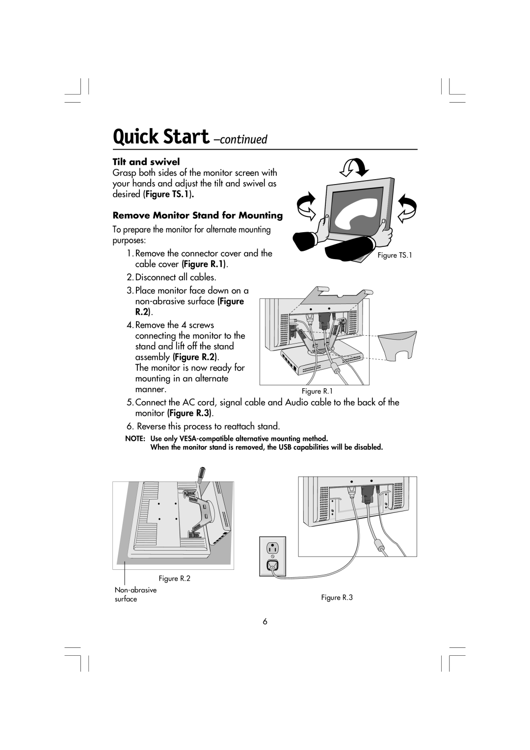 NEC LCD1550M, LA-15R03-BK manual Tilt and swivel, Remove Monitor Stand for Mounting 