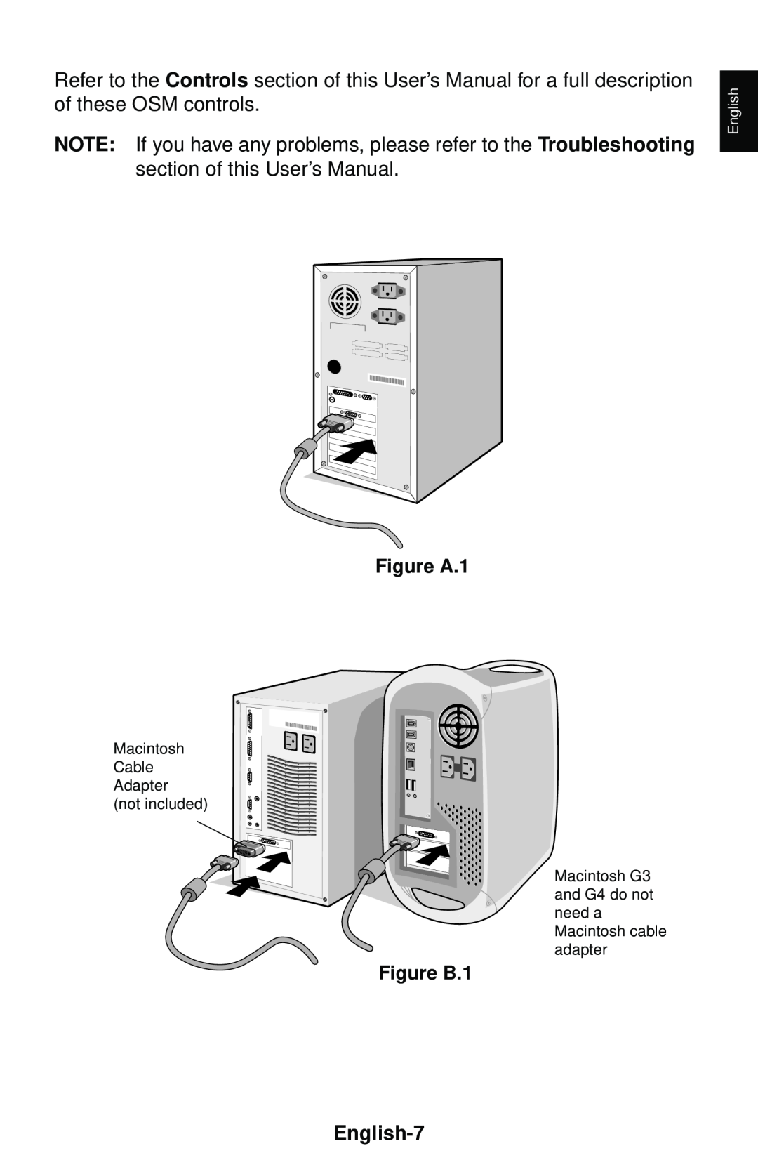 NEC LCD1550V user manual English-7, Figure A.1, Figure B.1 