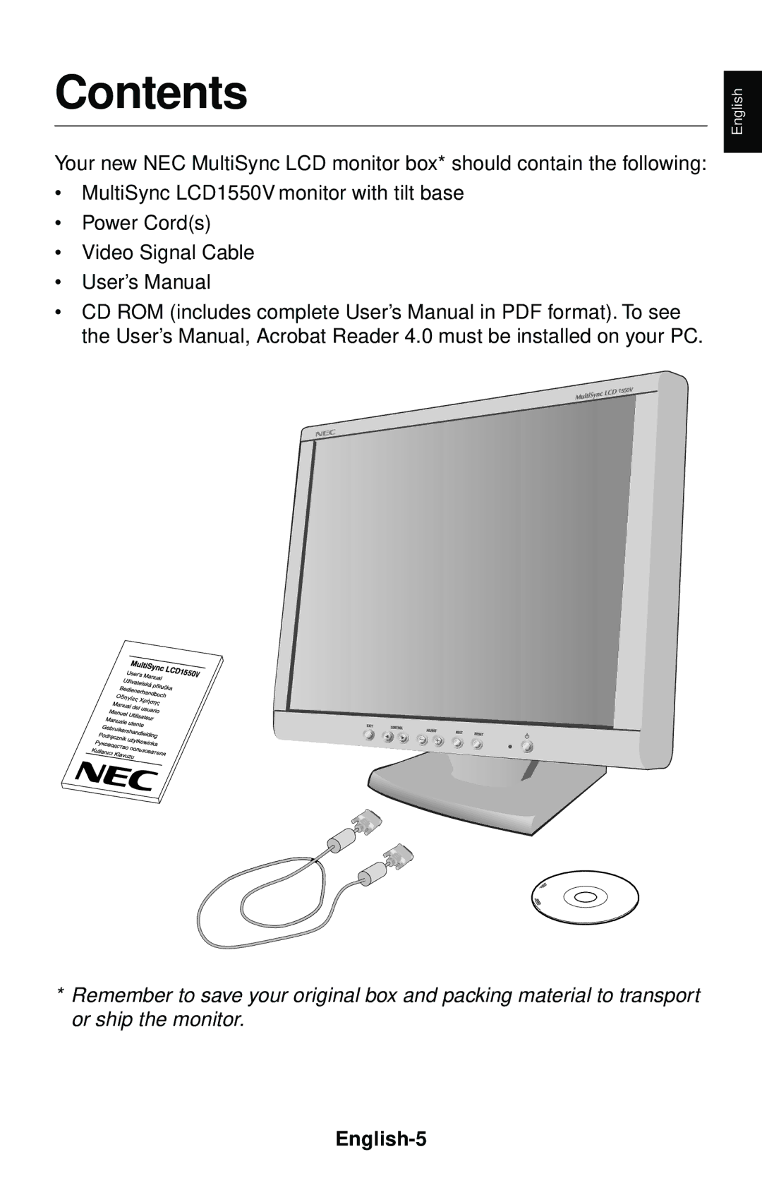 NEC LCD1550V user manual Contents 