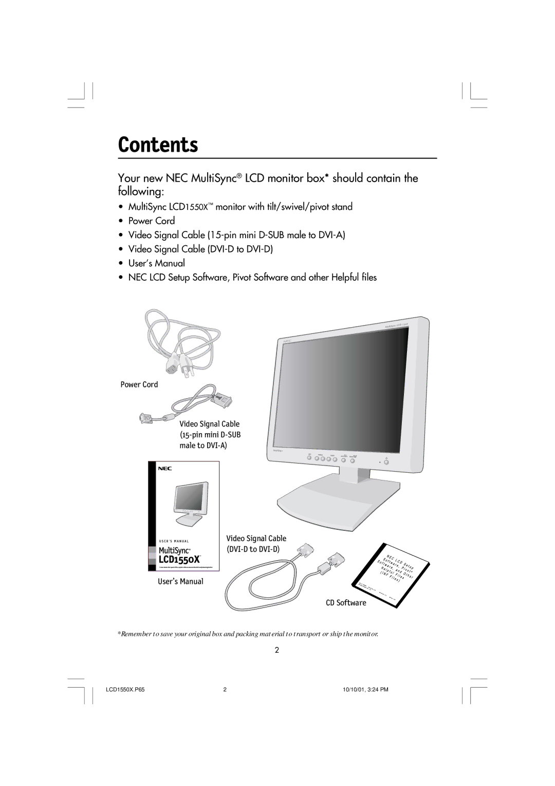 NEC LCD1550X manual Contents 