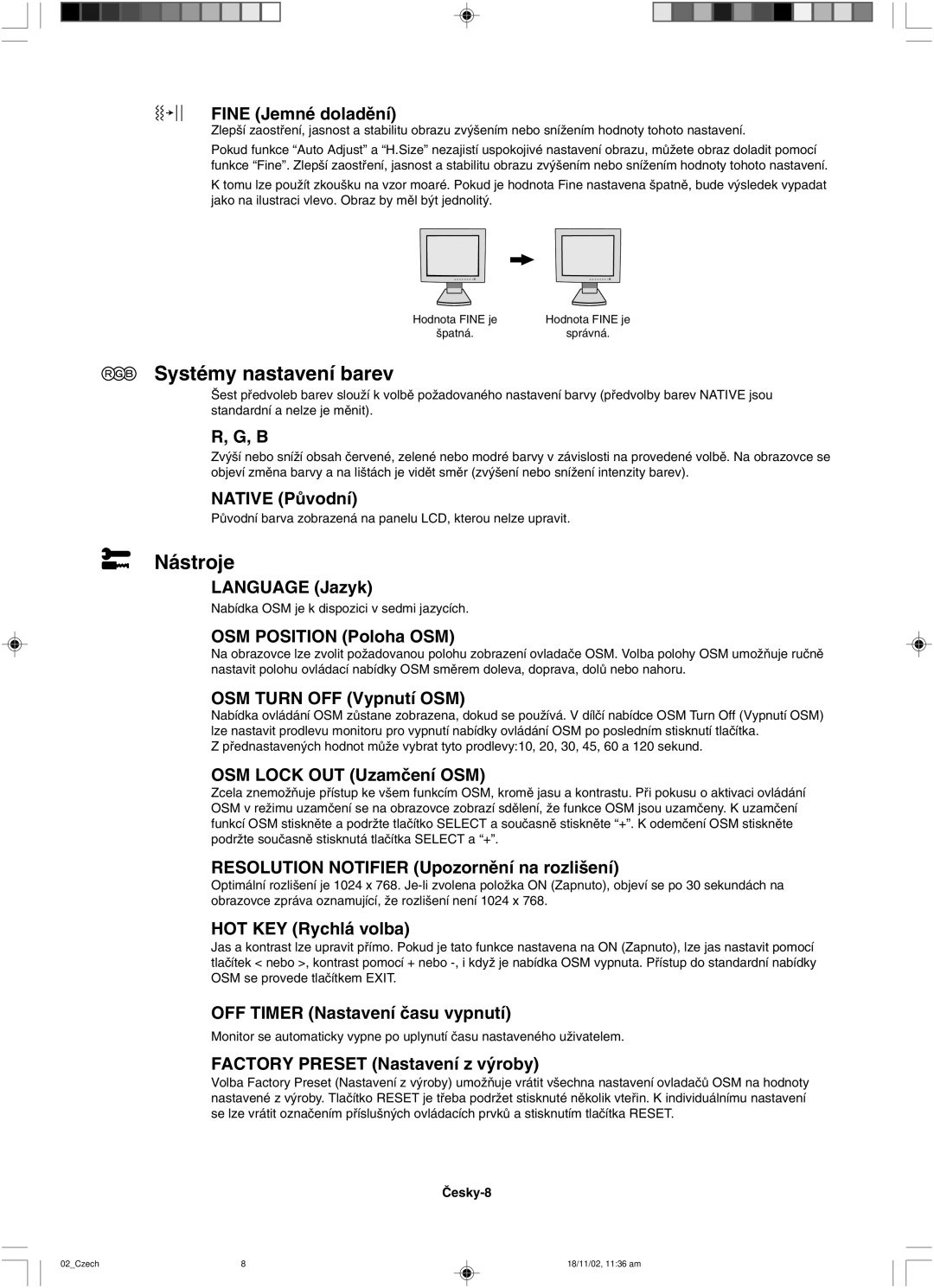 NEC LCD1560NX user manual Systémy nastavení barev 