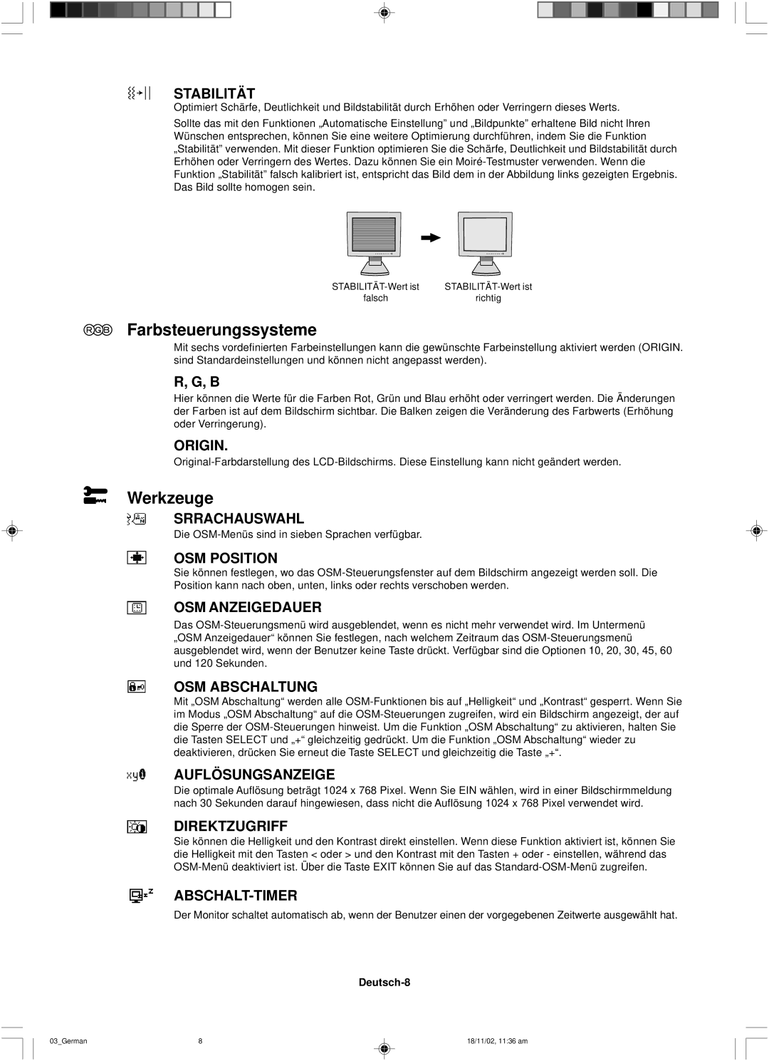 NEC LCD1560NX user manual Farbsteuerungssysteme, Werkzeuge 