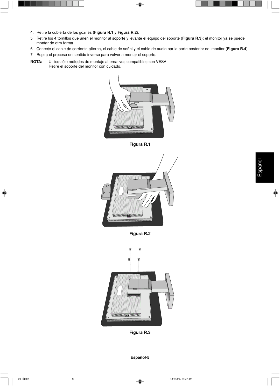 NEC LCD1560NX user manual Figura R.1, Español-5 