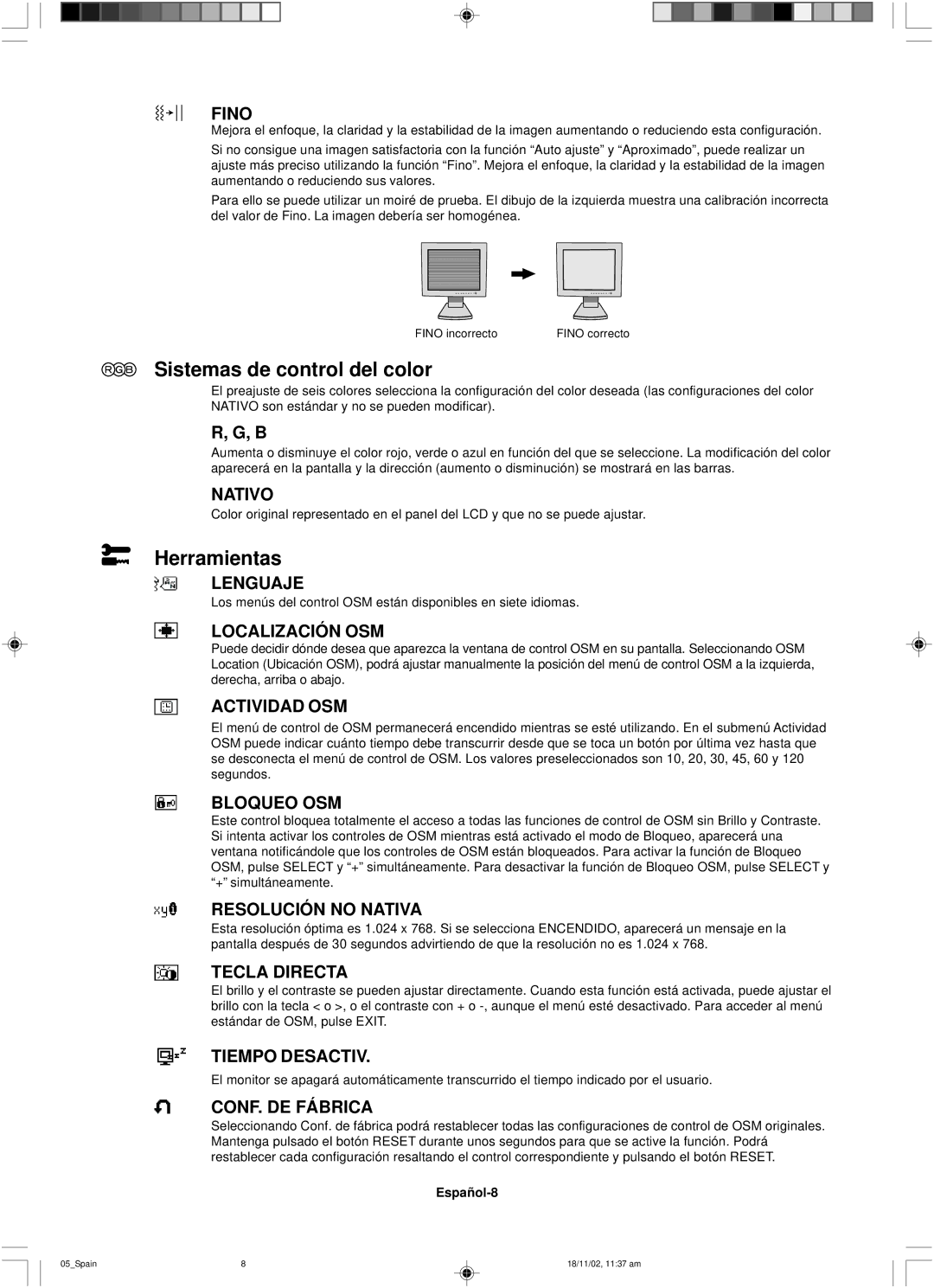 NEC LCD1560NX user manual Sistemas de control del color, Herramientas 