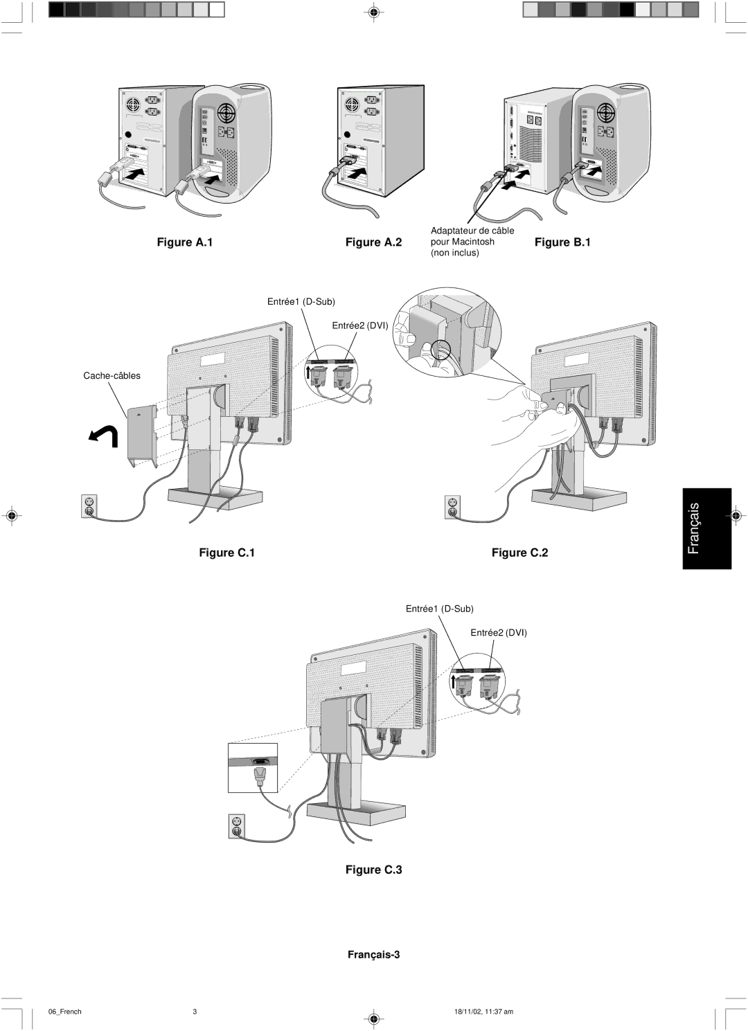 NEC LCD1560NX user manual Figure A.1Figure A.2 pour Macintosh Figure B.1 non inclus, Français-3 