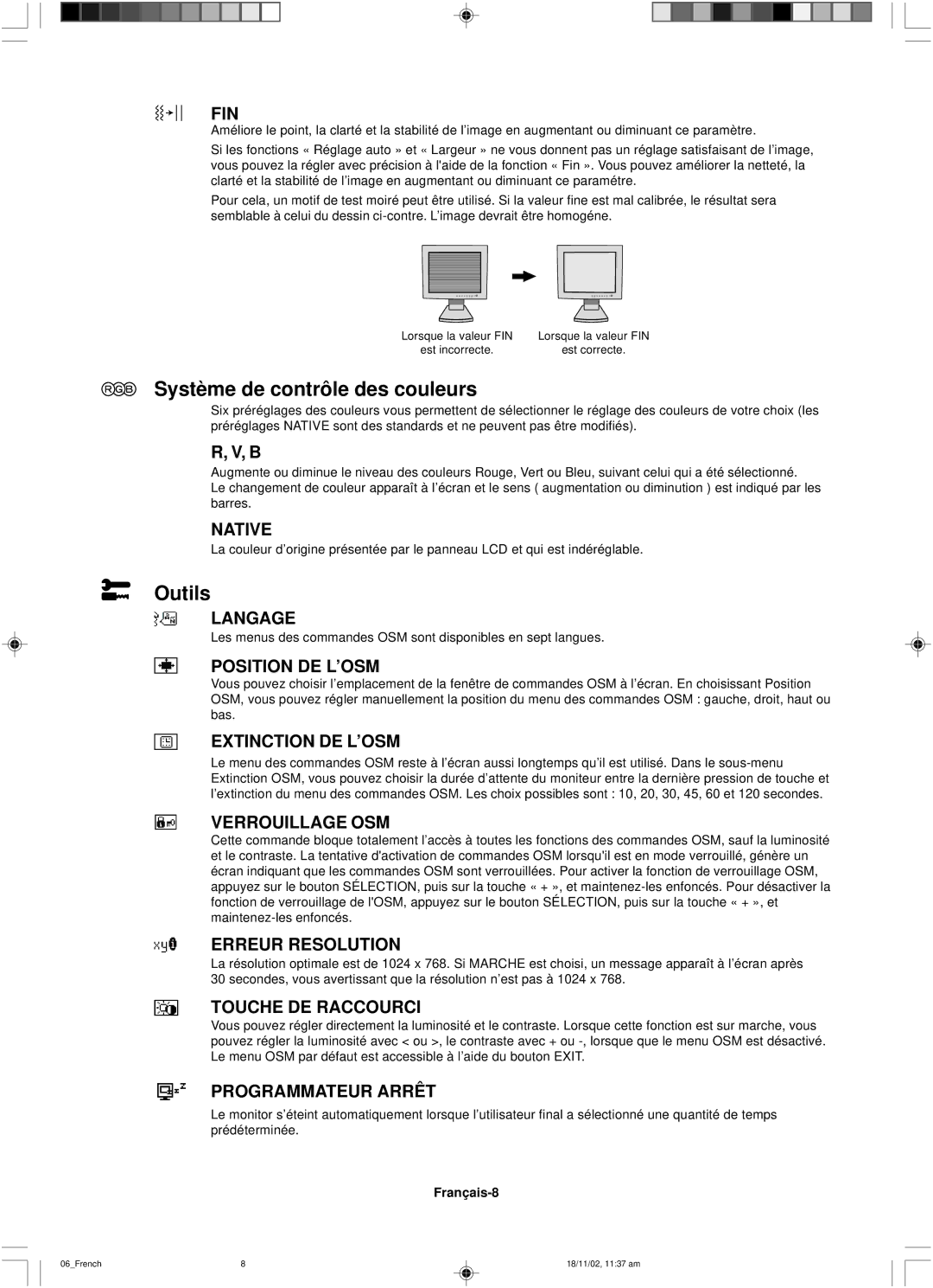 NEC LCD1560NX user manual Système de contrôle des couleurs, Outils 