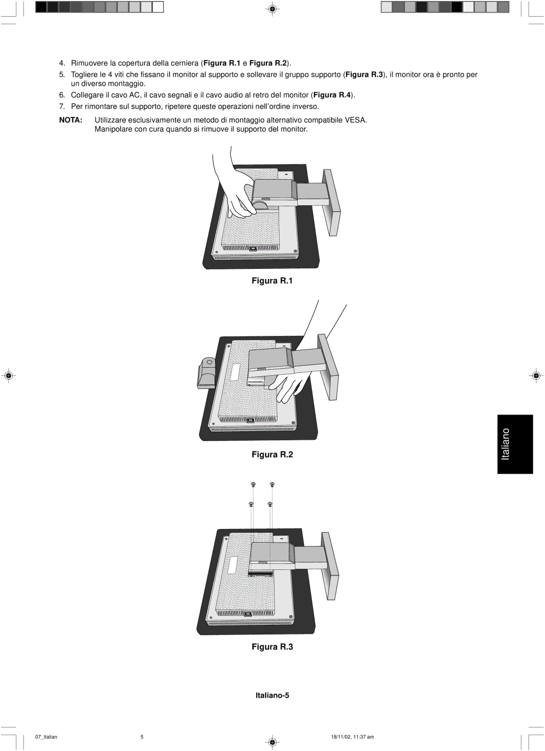 NEC LCD1560NX user manual Figura R.1, Italiano-5 