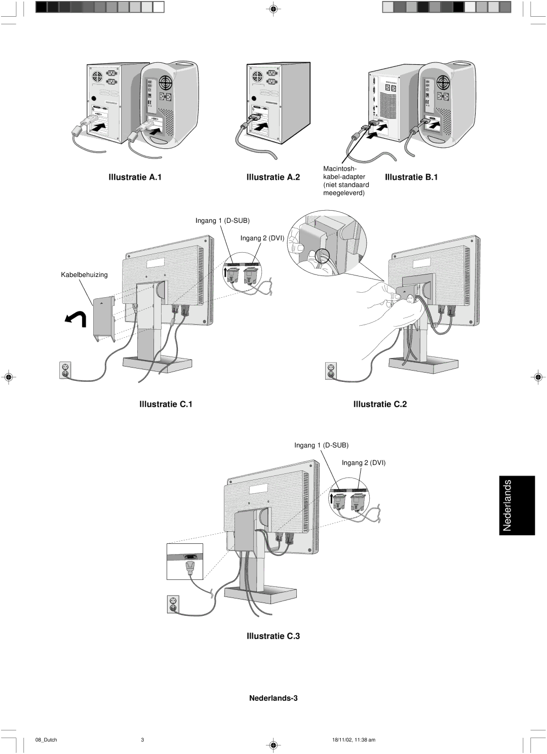 NEC LCD1560NX user manual Illustratie A.1 Illustratie A.2, Nederlands-3 