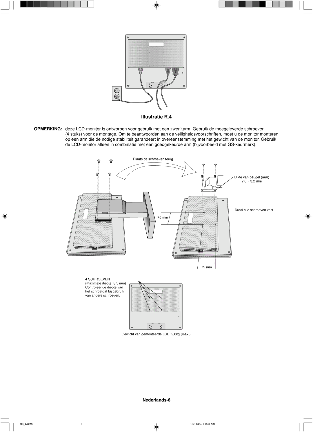 NEC LCD1560NX user manual Illustratie R.4, Nederlands-6 