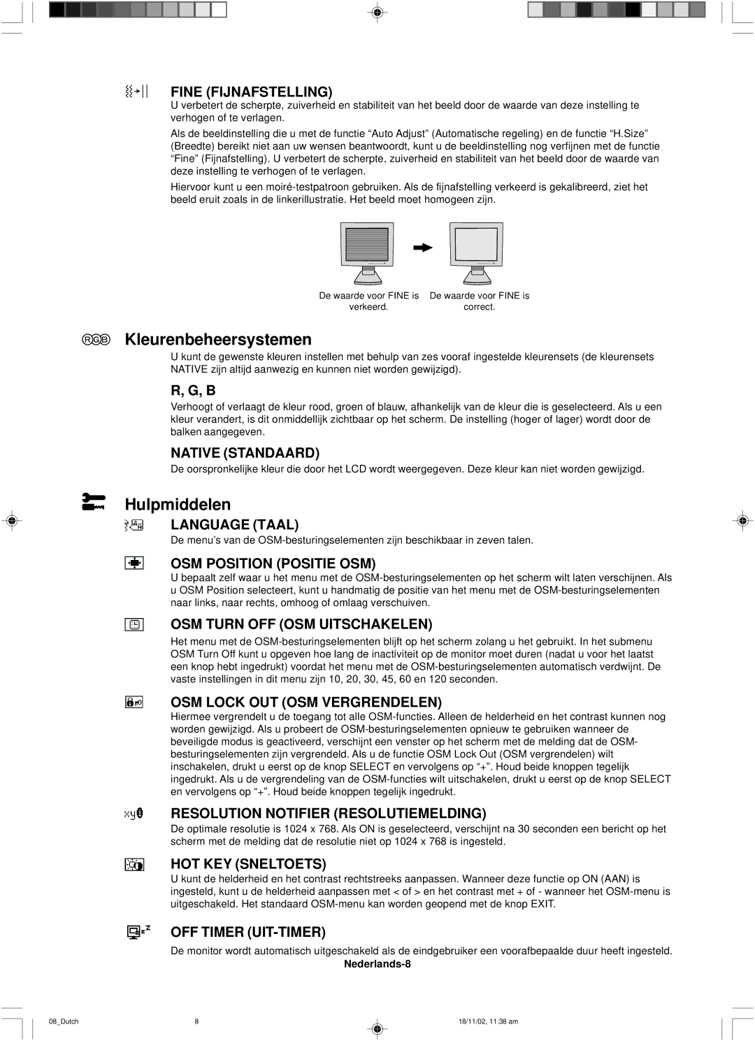 NEC LCD1560NX user manual Kleurenbeheersystemen, Hulpmiddelen 