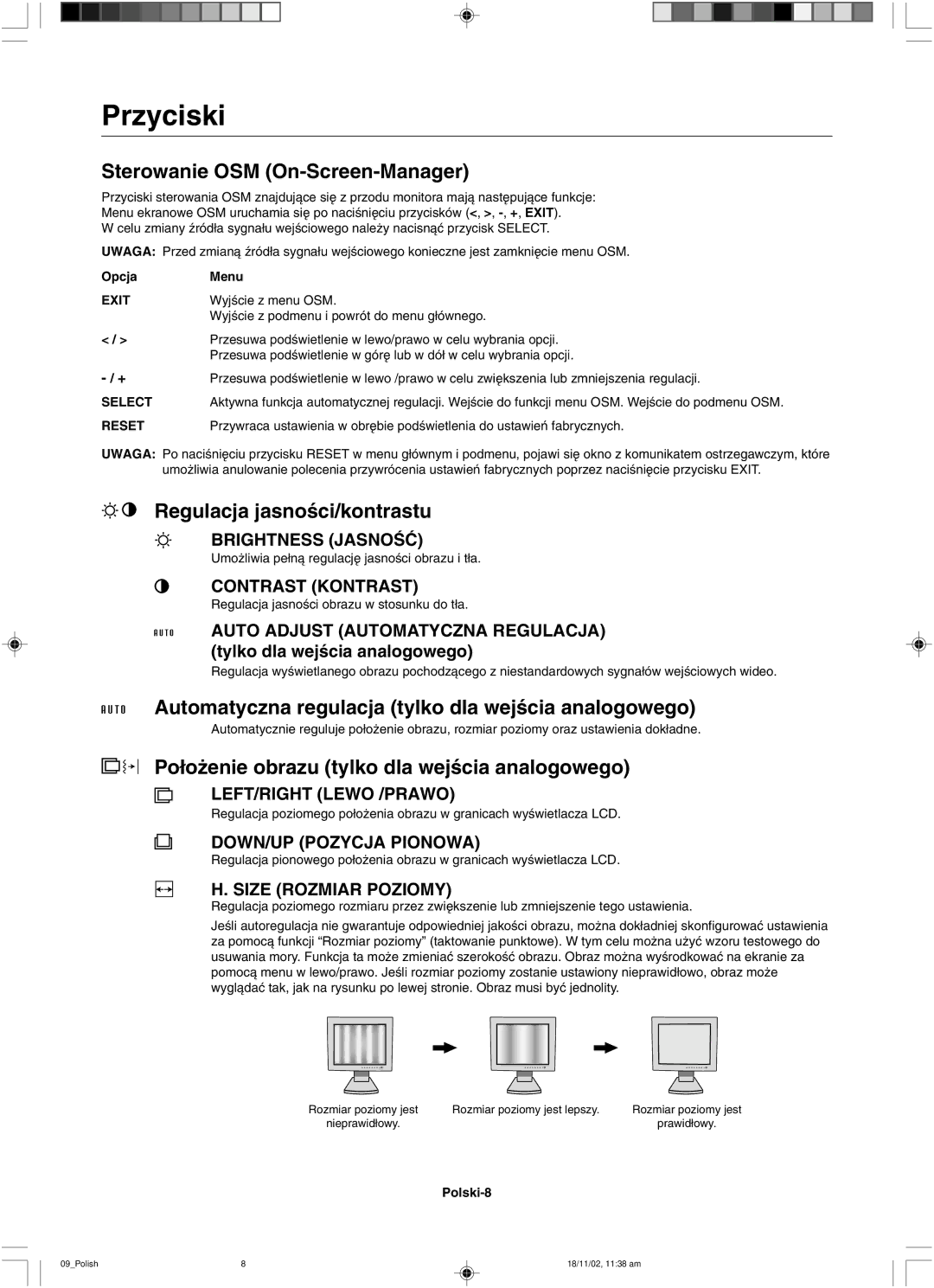 NEC LCD1560NX user manual Przyciski 