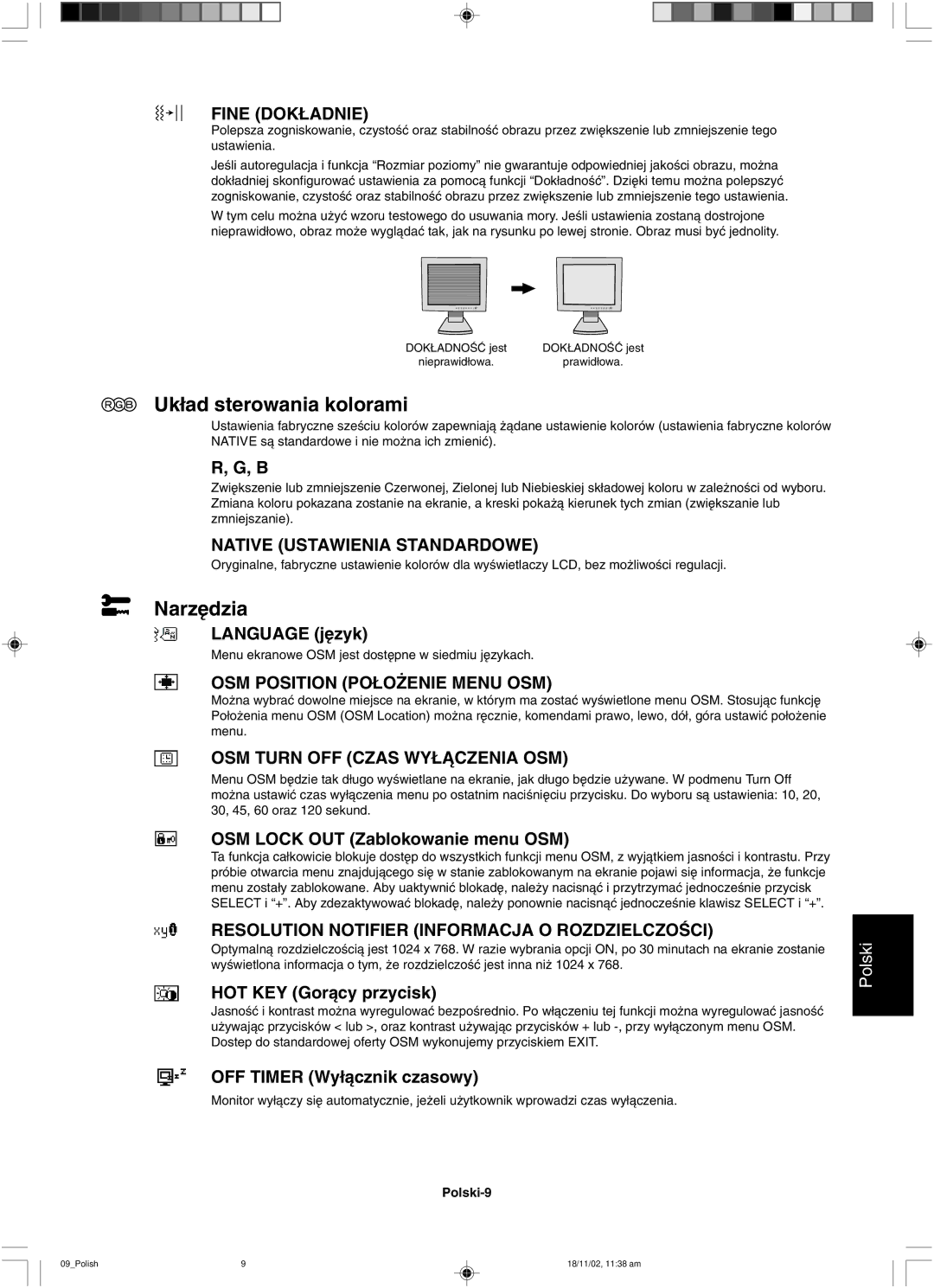 NEC LCD1560NX user manual Uk∏ad sterowania kolorami 