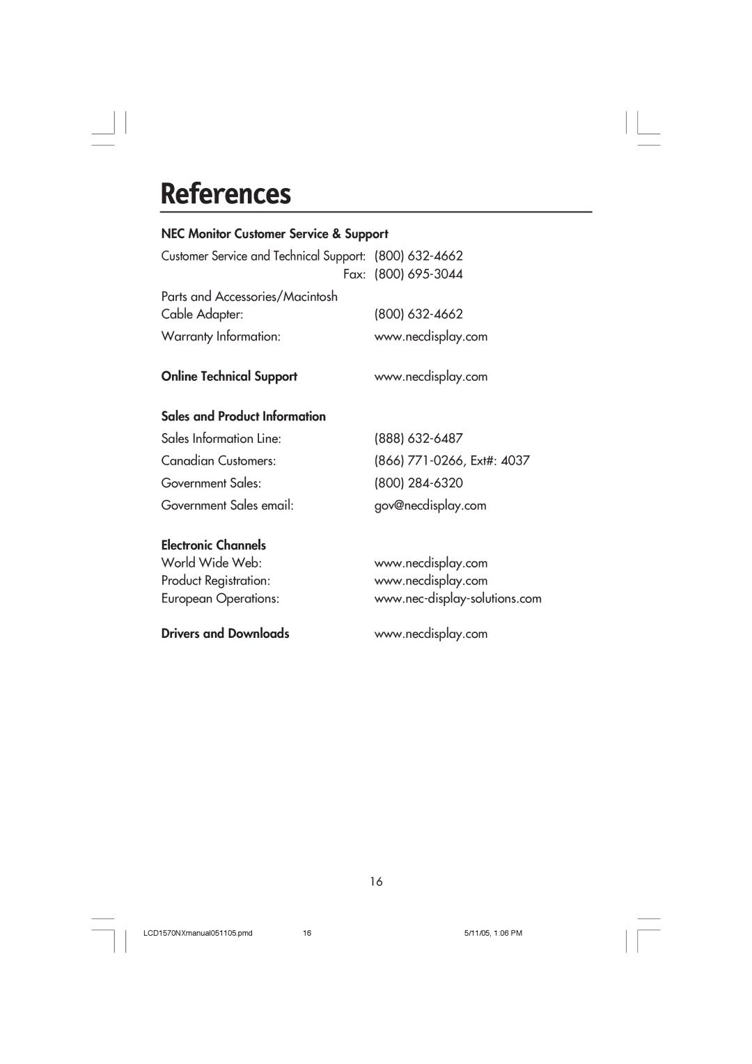 NEC LCD1570NX user manual References 