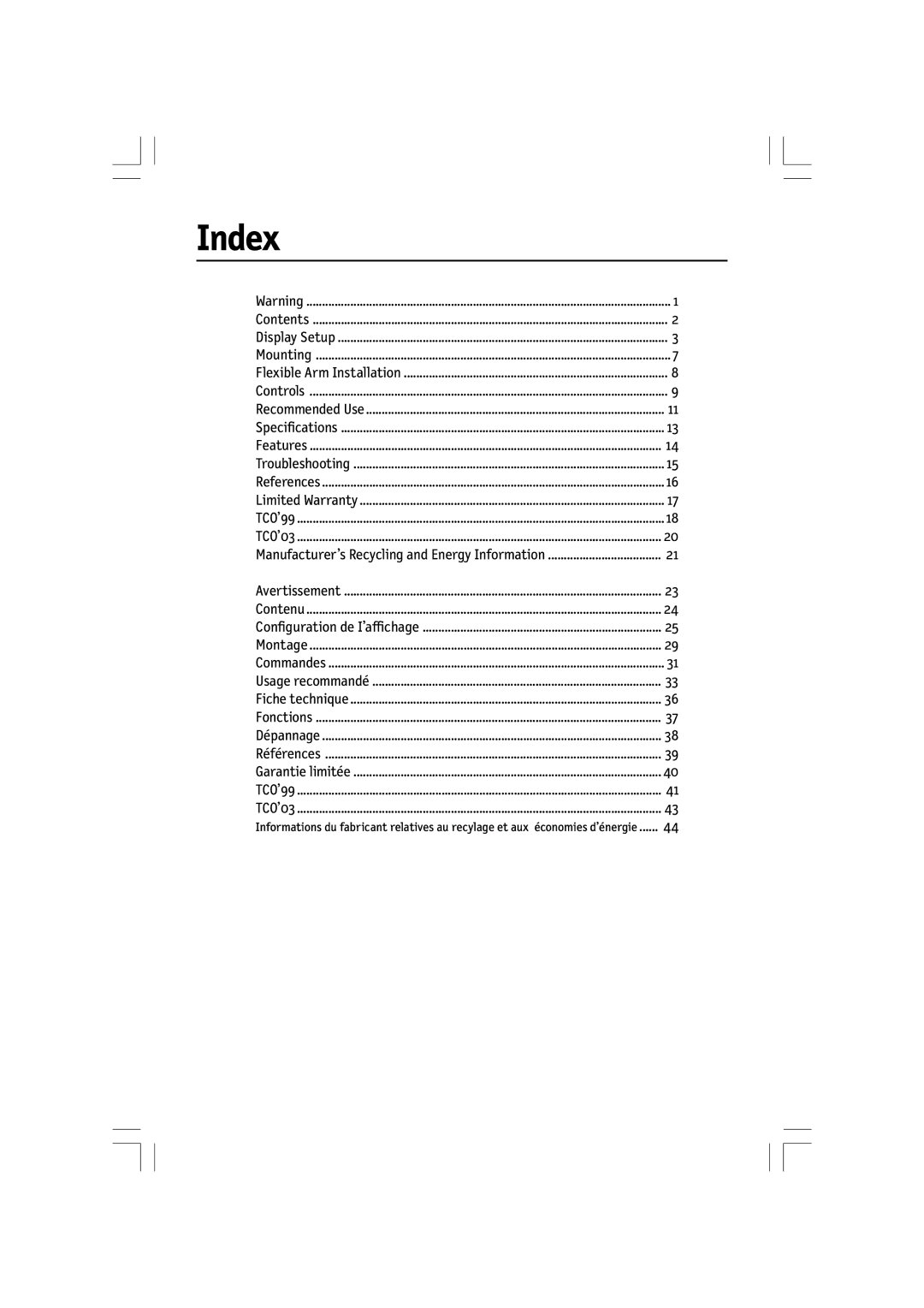 NEC LCD1570NX user manual Index 