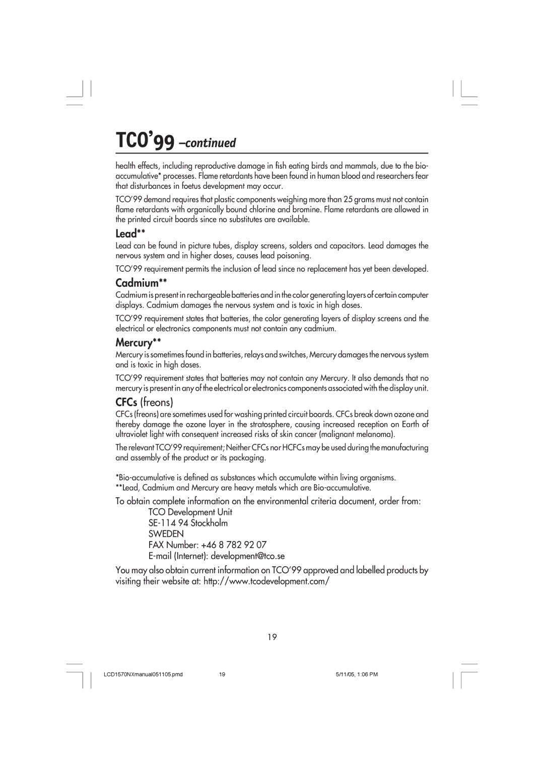 NEC LCD1570NX user manual TCO’99 