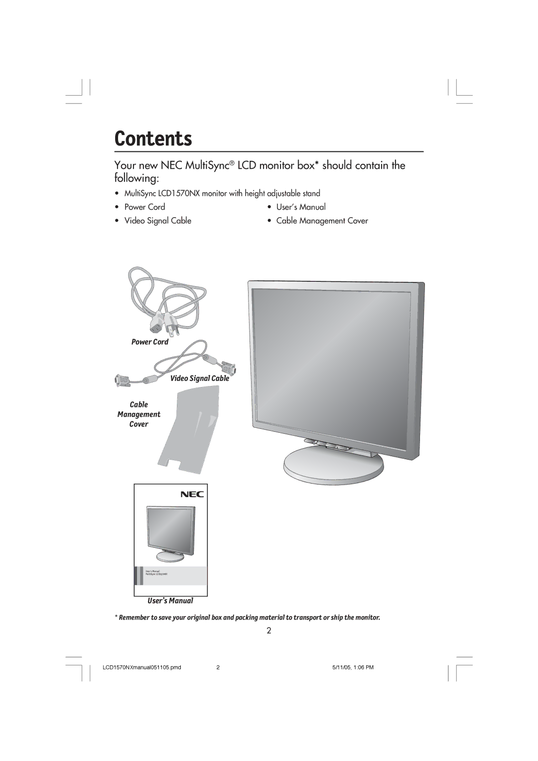 NEC LCD1570NX user manual Contents 