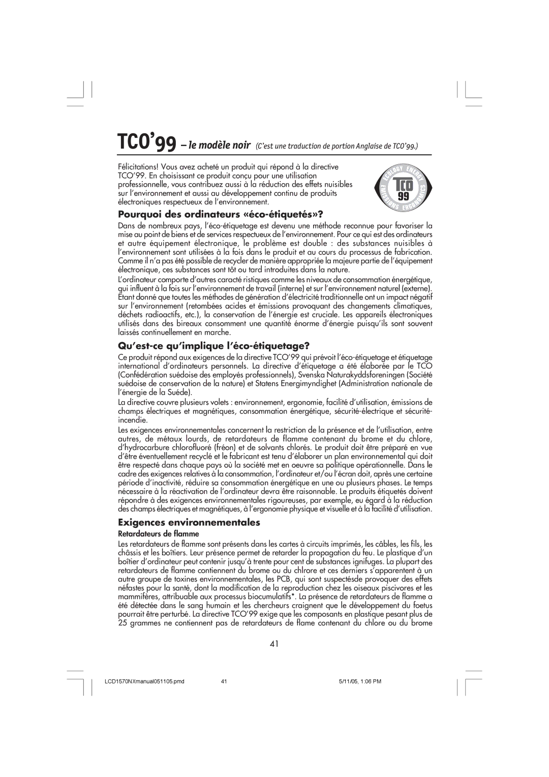 NEC LCD1570NX user manual Pourquoi des ordinateurs «éco-étiquetés»?, Qu’est-ce qu’implique l’éco-étiquetage? 