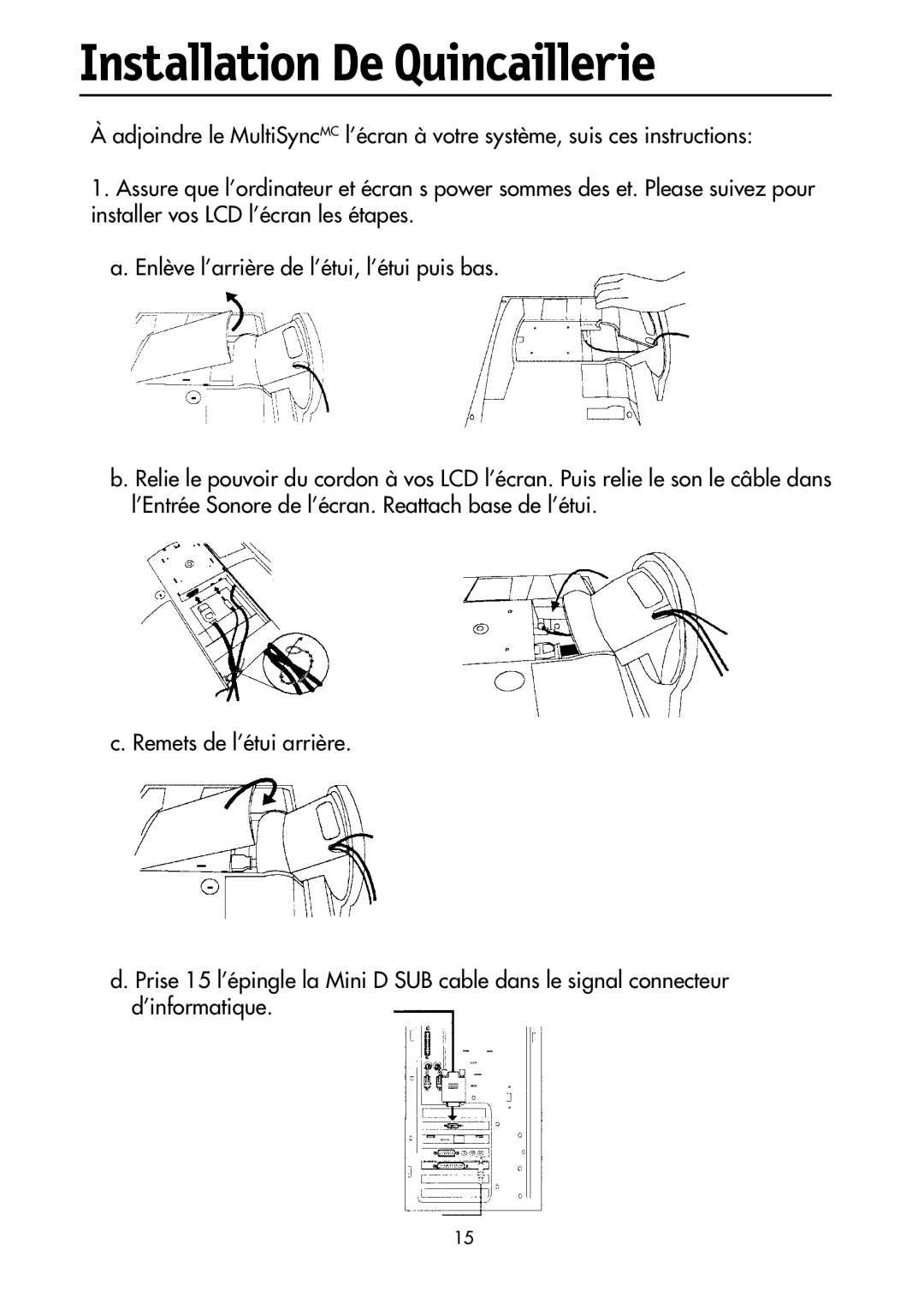 NEC LCD1700M user manual Installation De Quincaillerie 