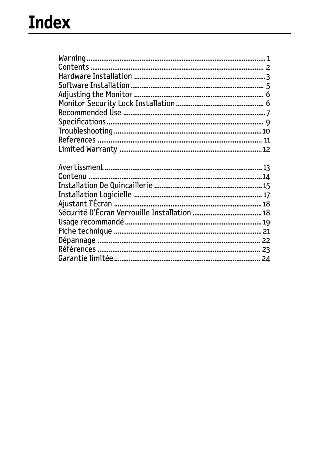 NEC LCD1700M user manual Index 