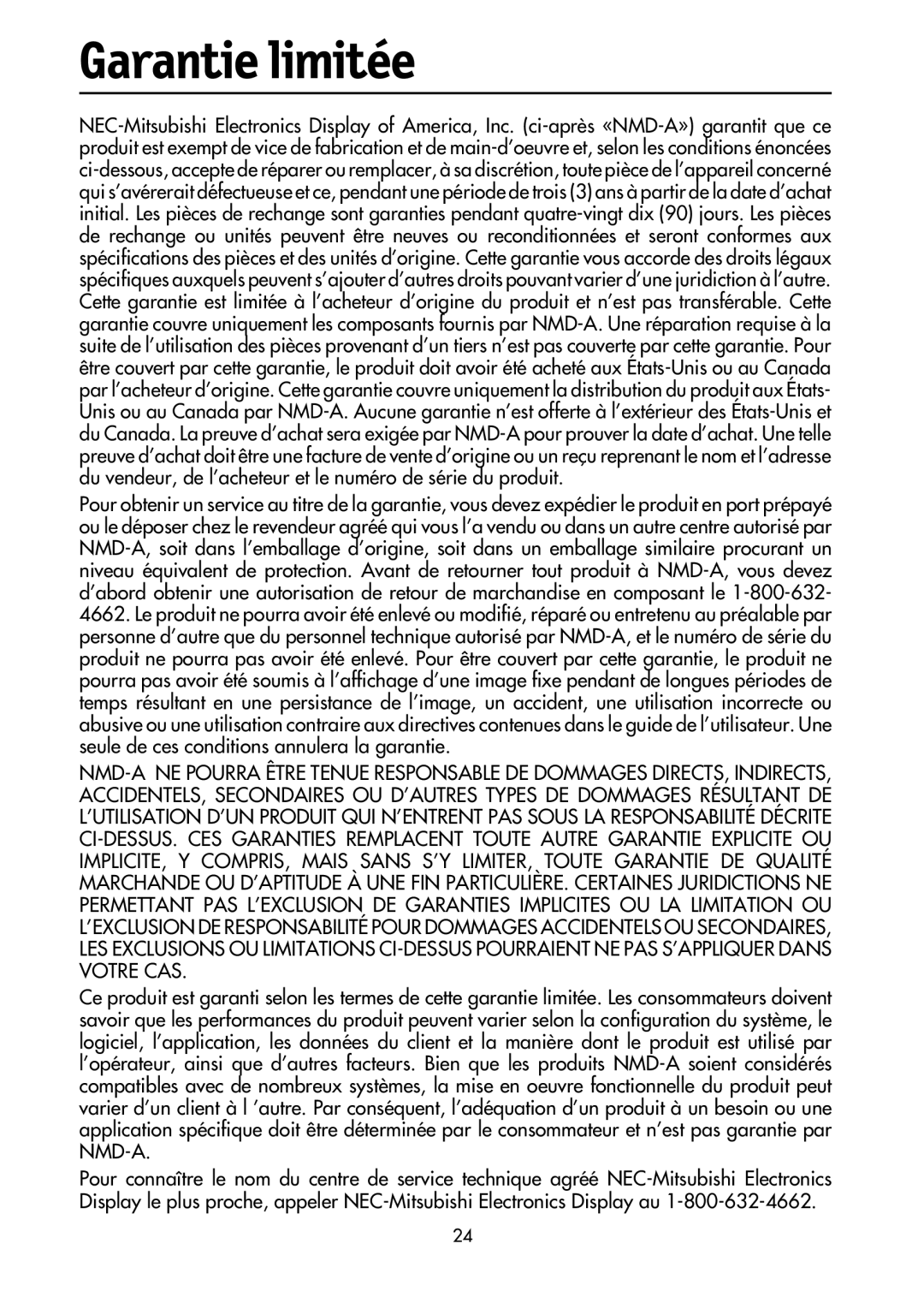 NEC LCD1700M user manual Garantie limitée 