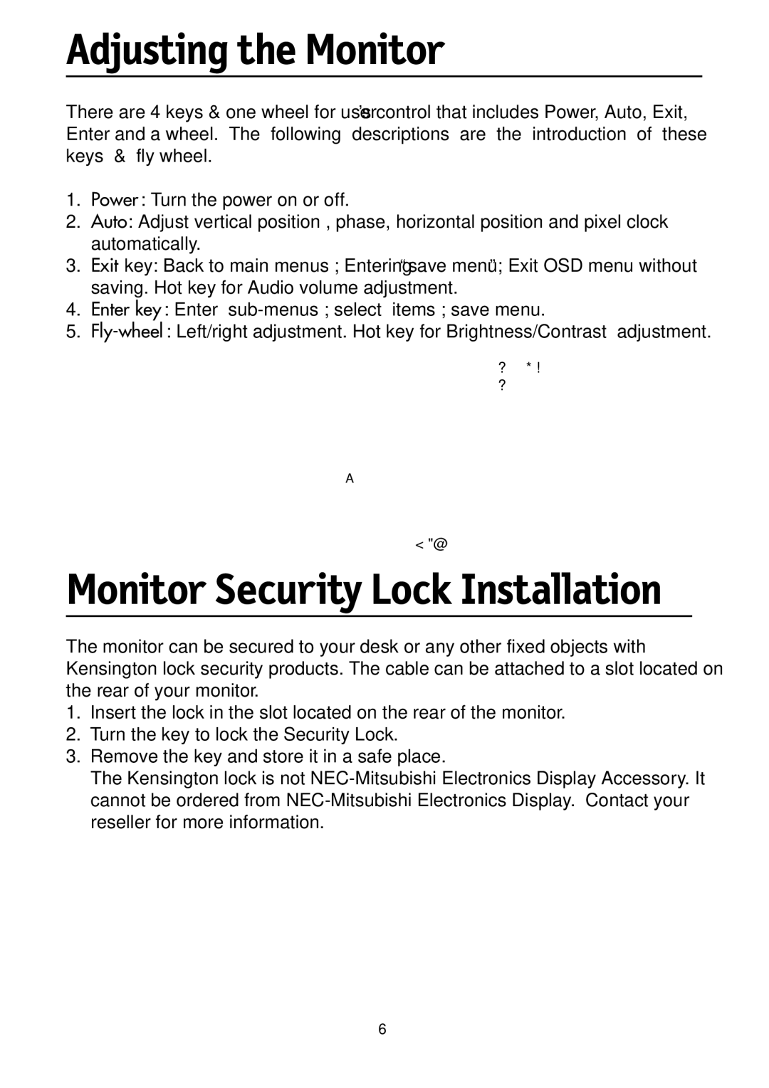 NEC LCD1700M user manual Adjusting the Monitor, Monitor Security Lock Installation 