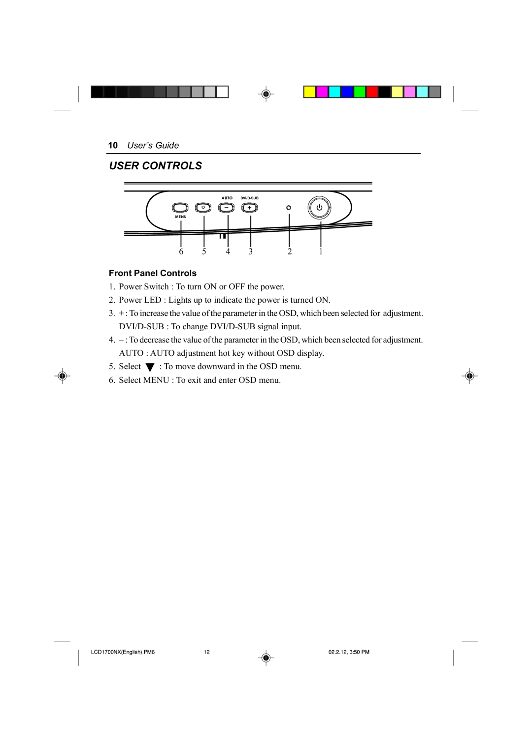 NEC LCD1700NX manual User Controls, Front Panel Controls 