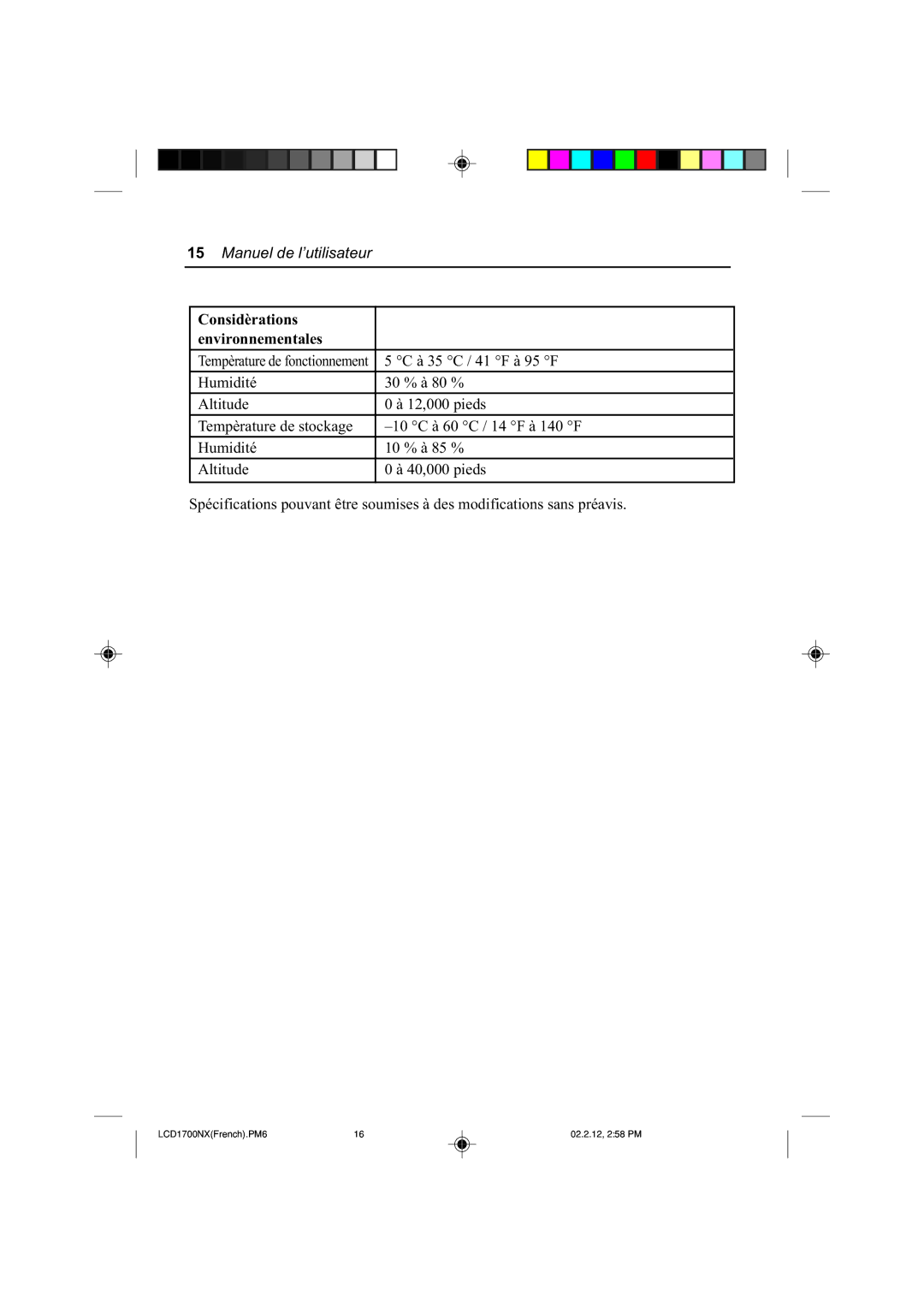 NEC LCD1700NX manual Considèrations Environnementales 