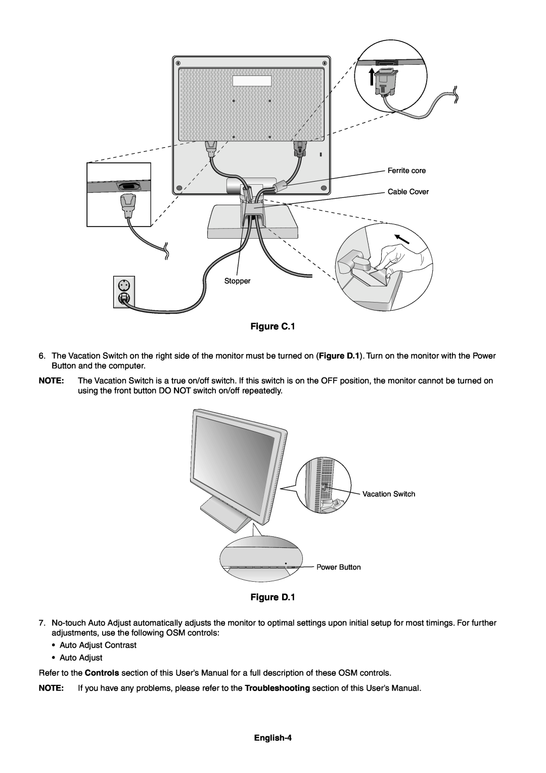 NEC LCD1701 user manual Figure C.1, Figure D.1, English-4 