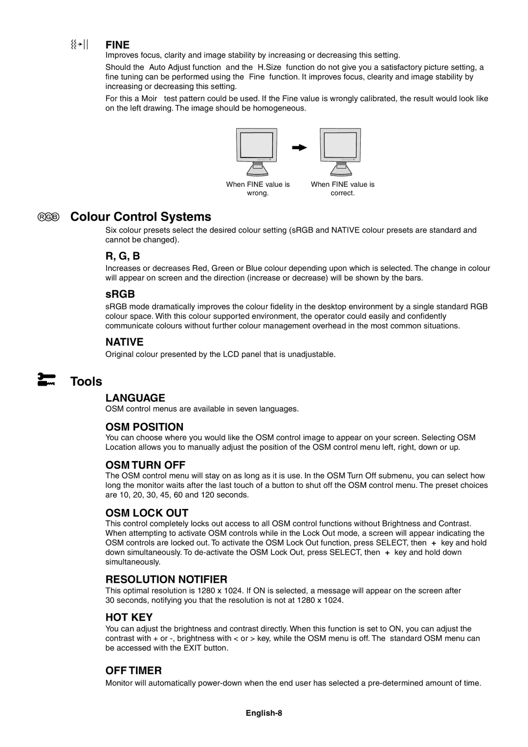 NEC LCD1701 user manual Colour Control Systems, Tools 