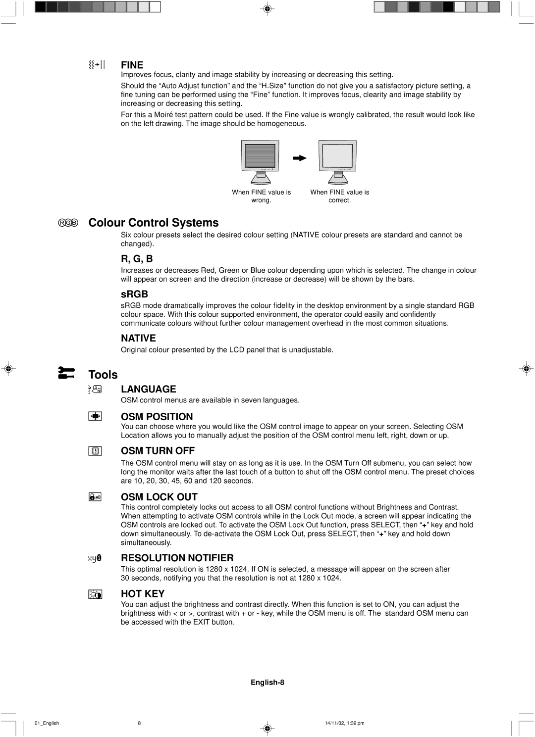 NEC LCD1760NX user manual Colour Control Systems, Tools 