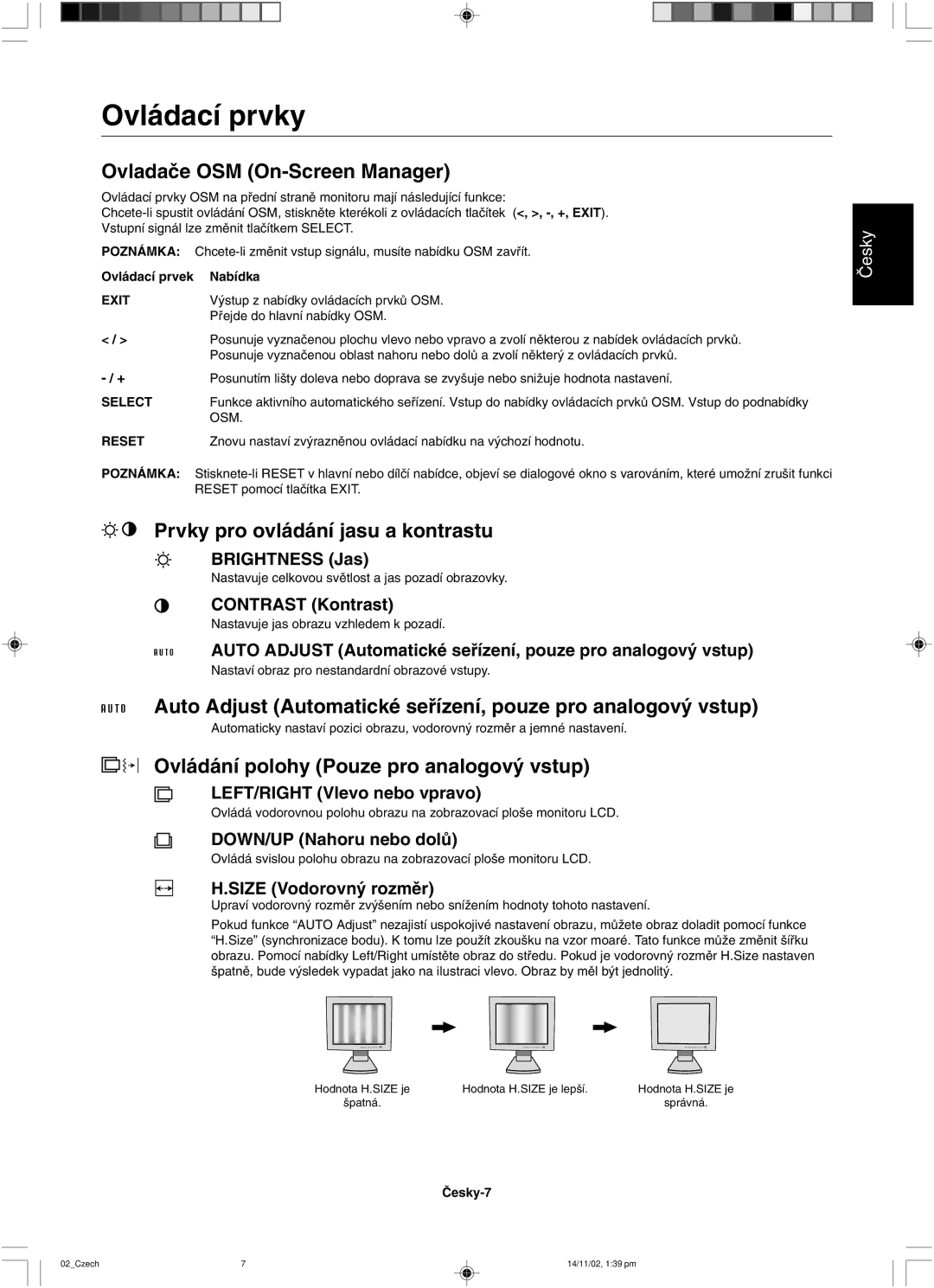 NEC LCD1760NX user manual Ovládací prvky 