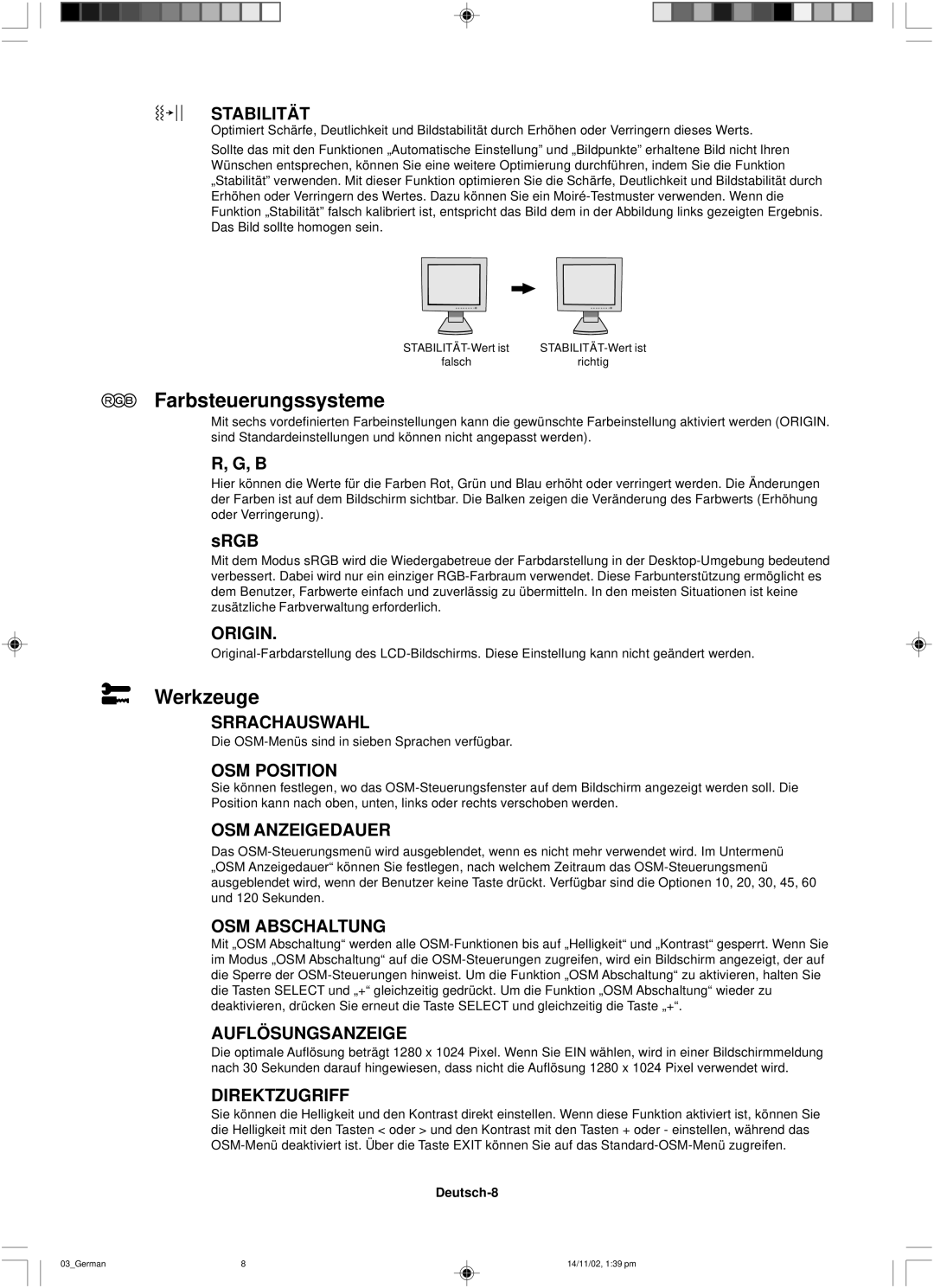 NEC LCD1760NX user manual Farbsteuerungssysteme, Werkzeuge 