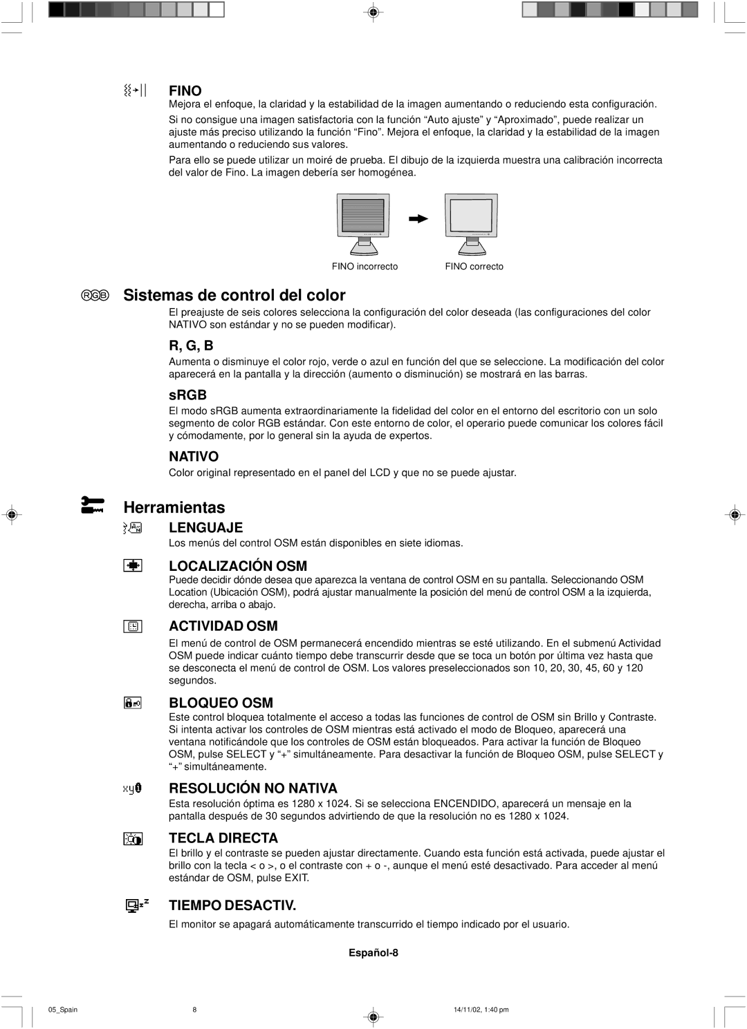 NEC LCD1760NX user manual Sistemas de control del color, Herramientas 