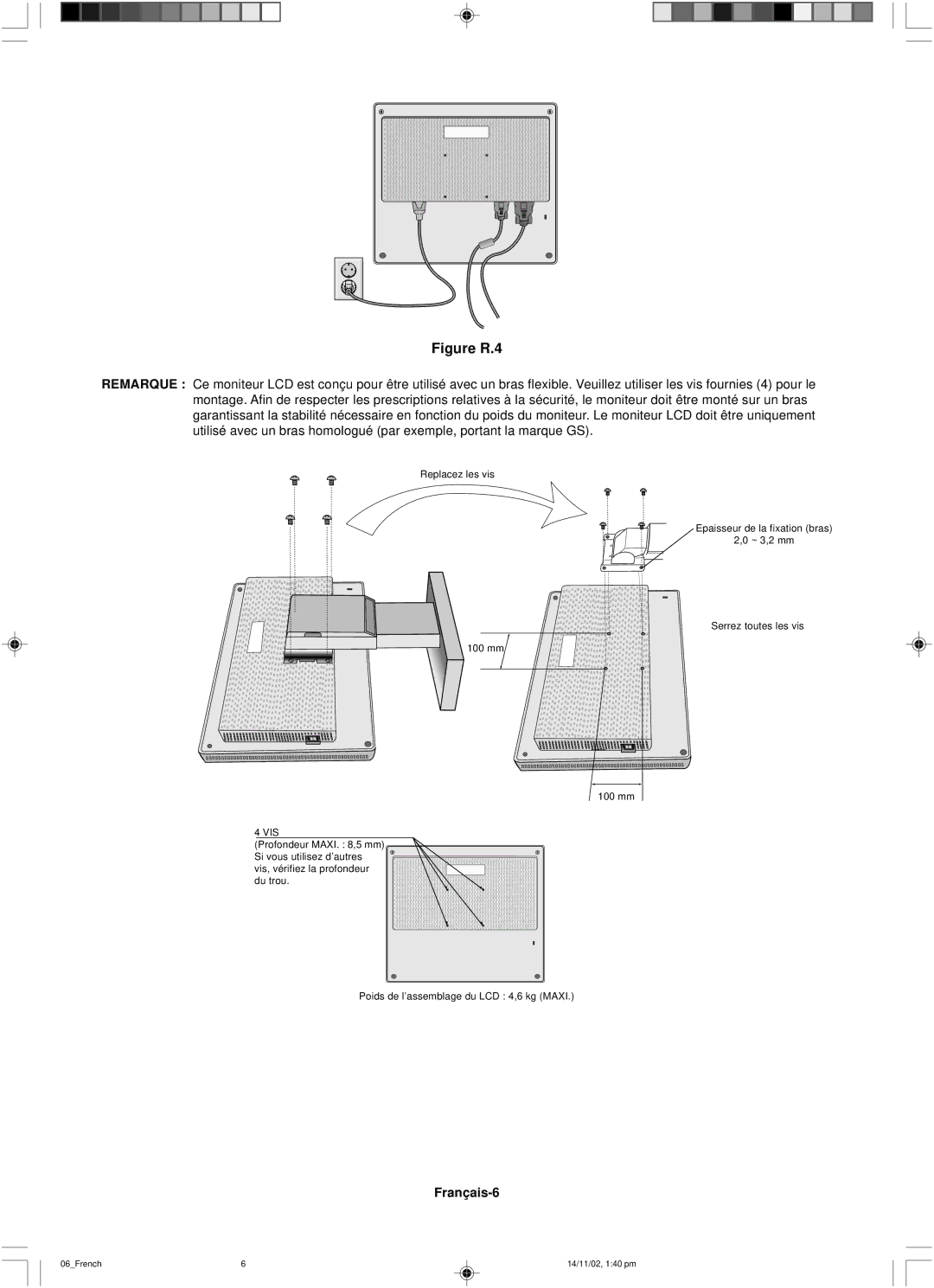 NEC LCD1760NX user manual Français-6, Vis 