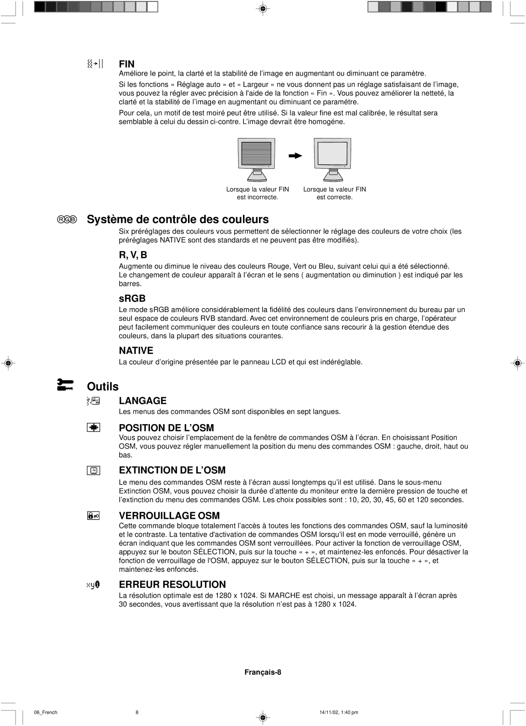 NEC LCD1760NX user manual Système de contrôle des couleurs, Outils 