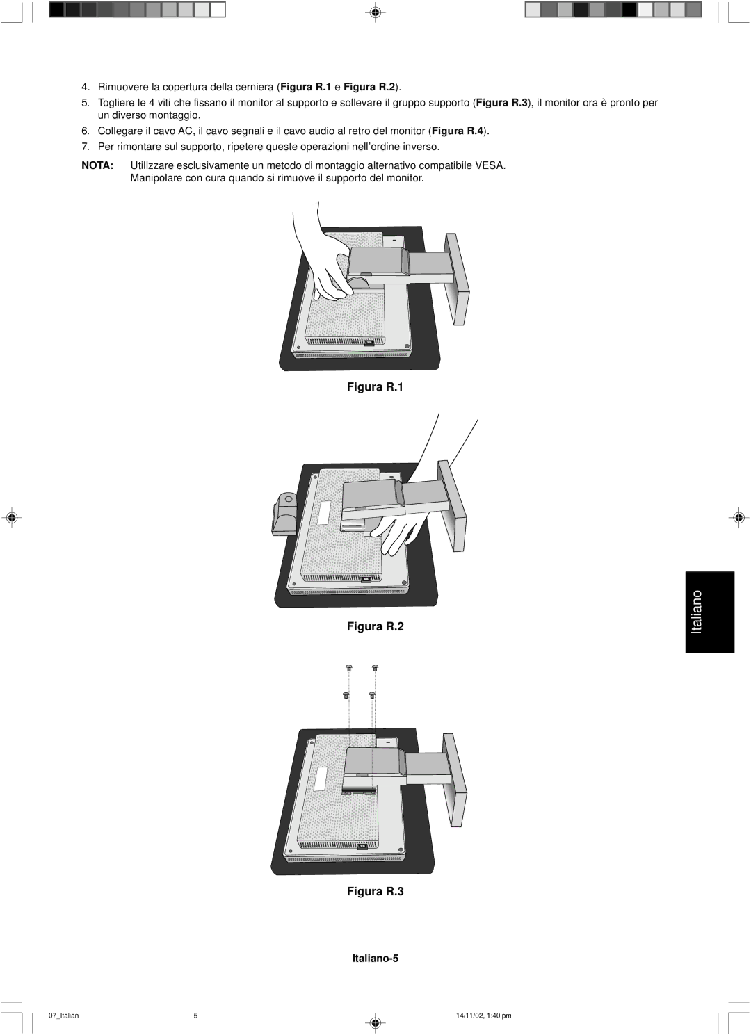 NEC LCD1760NX user manual Figura R.1, Italiano-5 