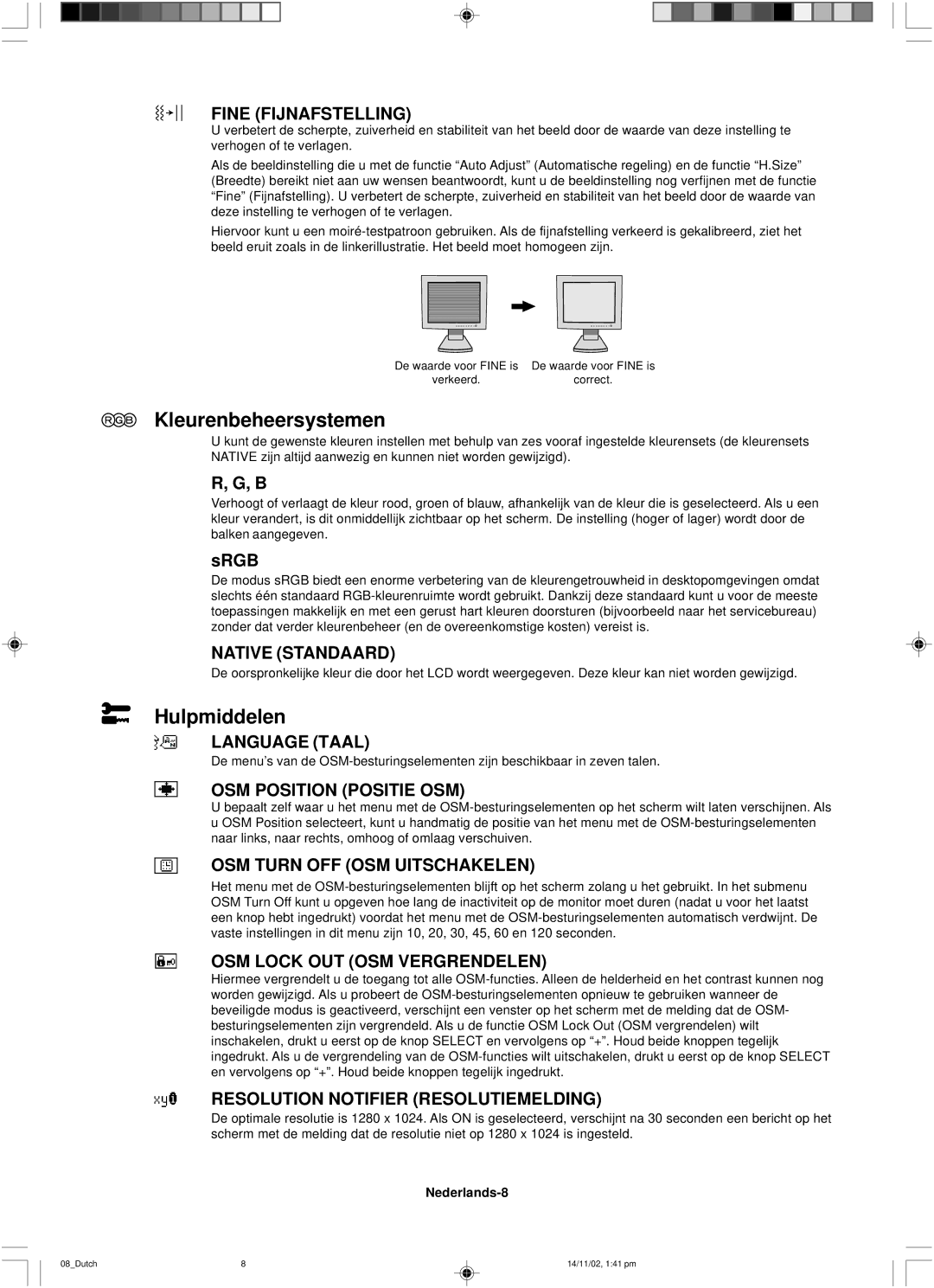 NEC LCD1760NX user manual Kleurenbeheersystemen, Hulpmiddelen 