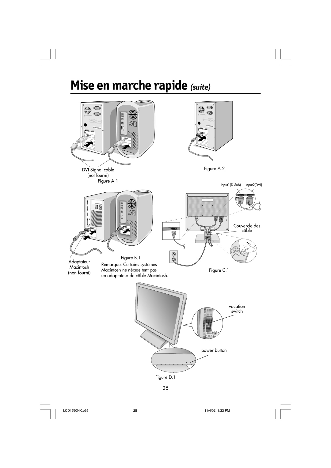 NEC LCD1760NX manual Mise en marche rapide suite, Figure B.1 