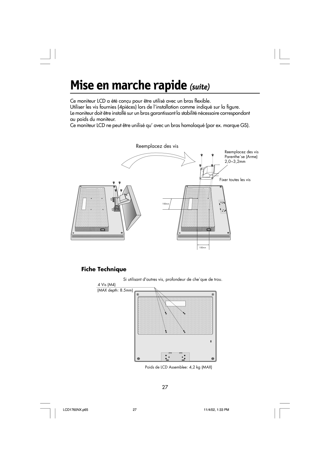 NEC LCD1760NX manual Fiche Technique 