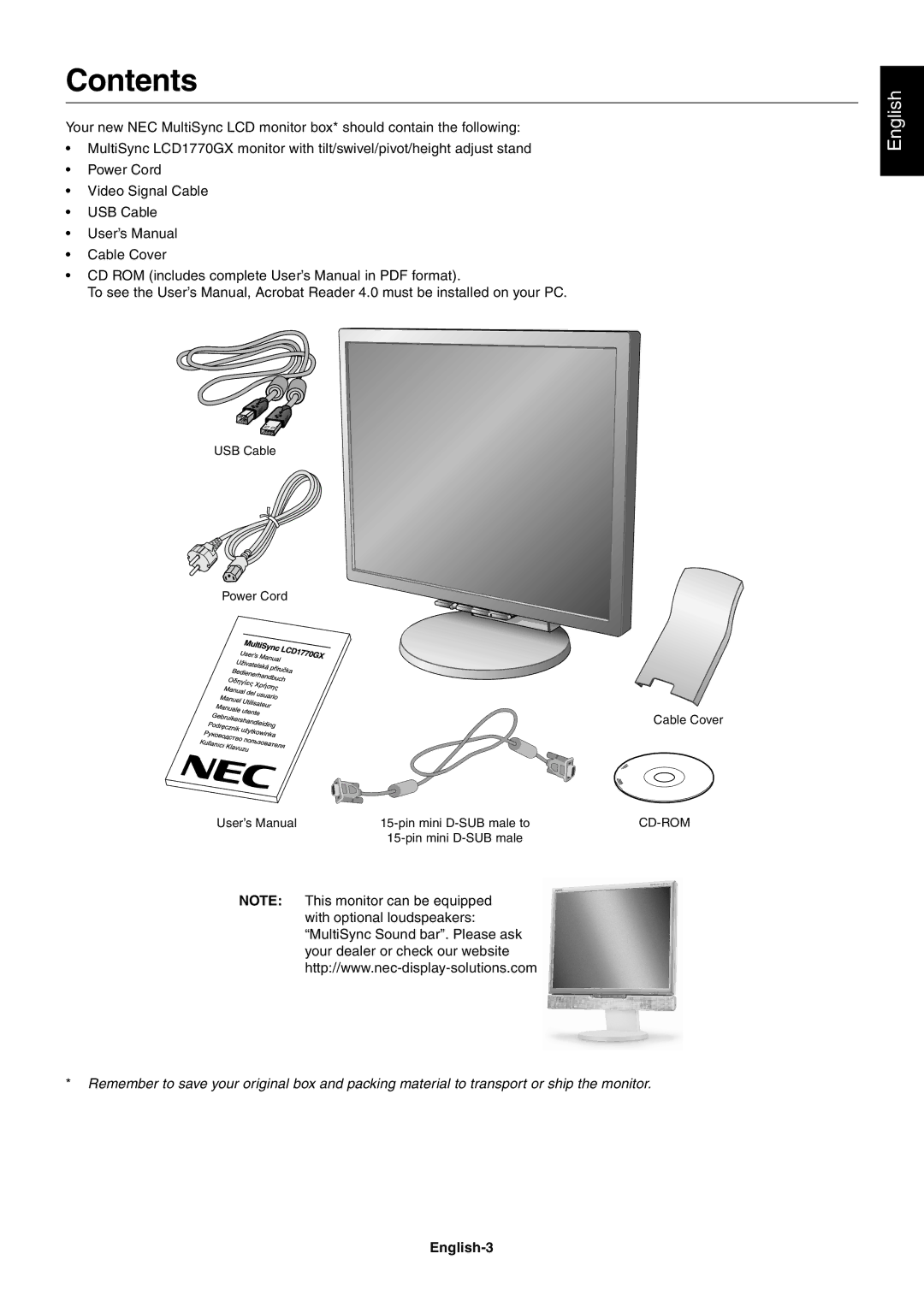 NEC LCD1770GX user manual Contents 