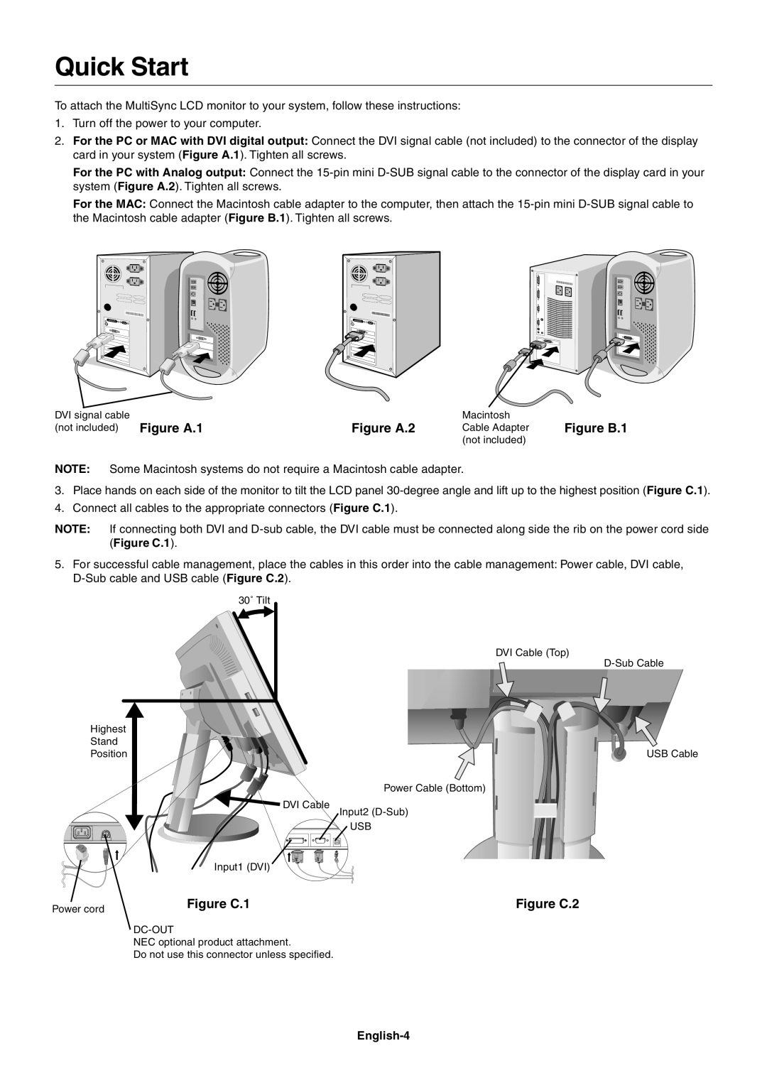 NEC LCD1770GX user manual Quick Start, English-4 