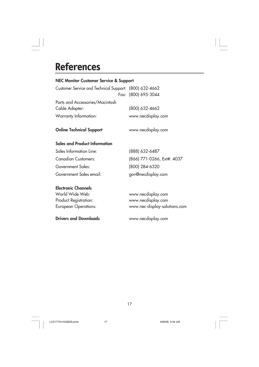 NEC LCD1770VX user manual References 