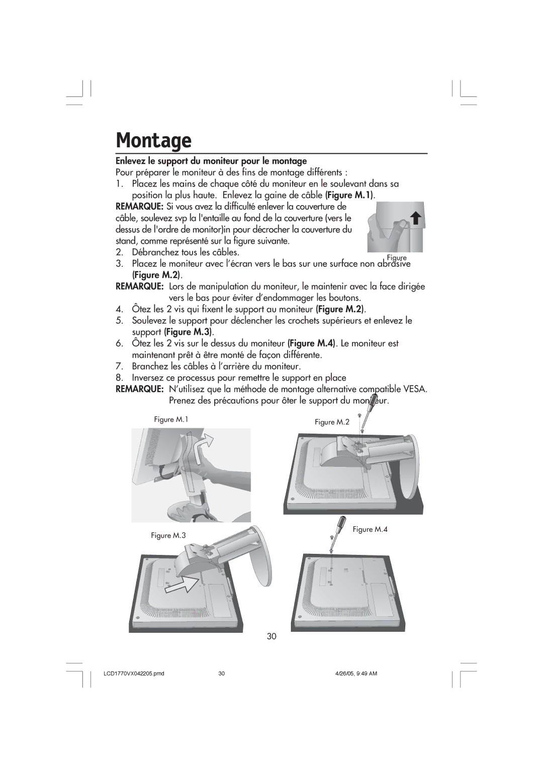 NEC LCD1770VX user manual Montage, Figure M.1 