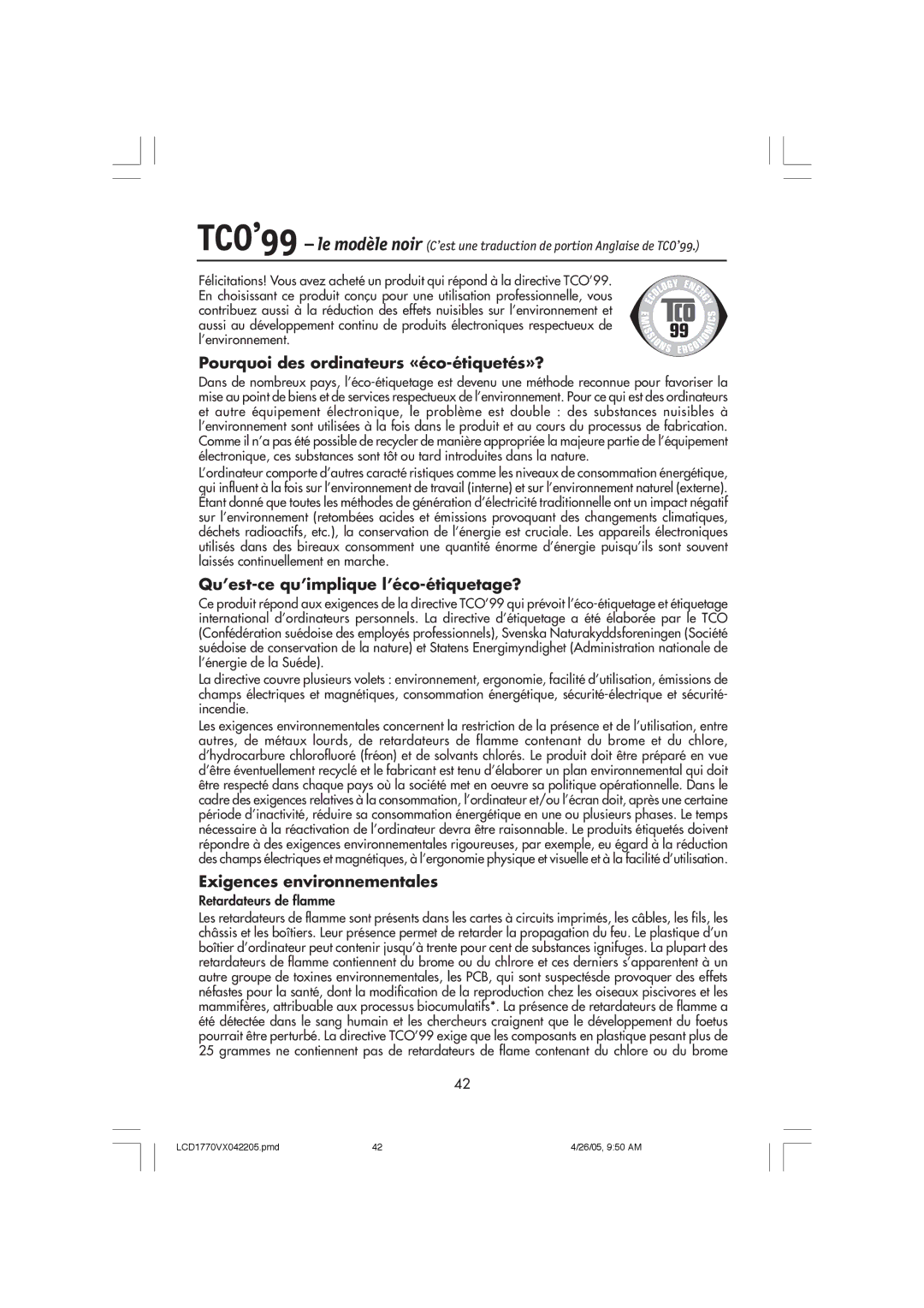 NEC LCD1770VX user manual Pourquoi des ordinateurs «éco-étiquetés»?, Qu’est-ce qu’implique l’éco-étiquetage? 