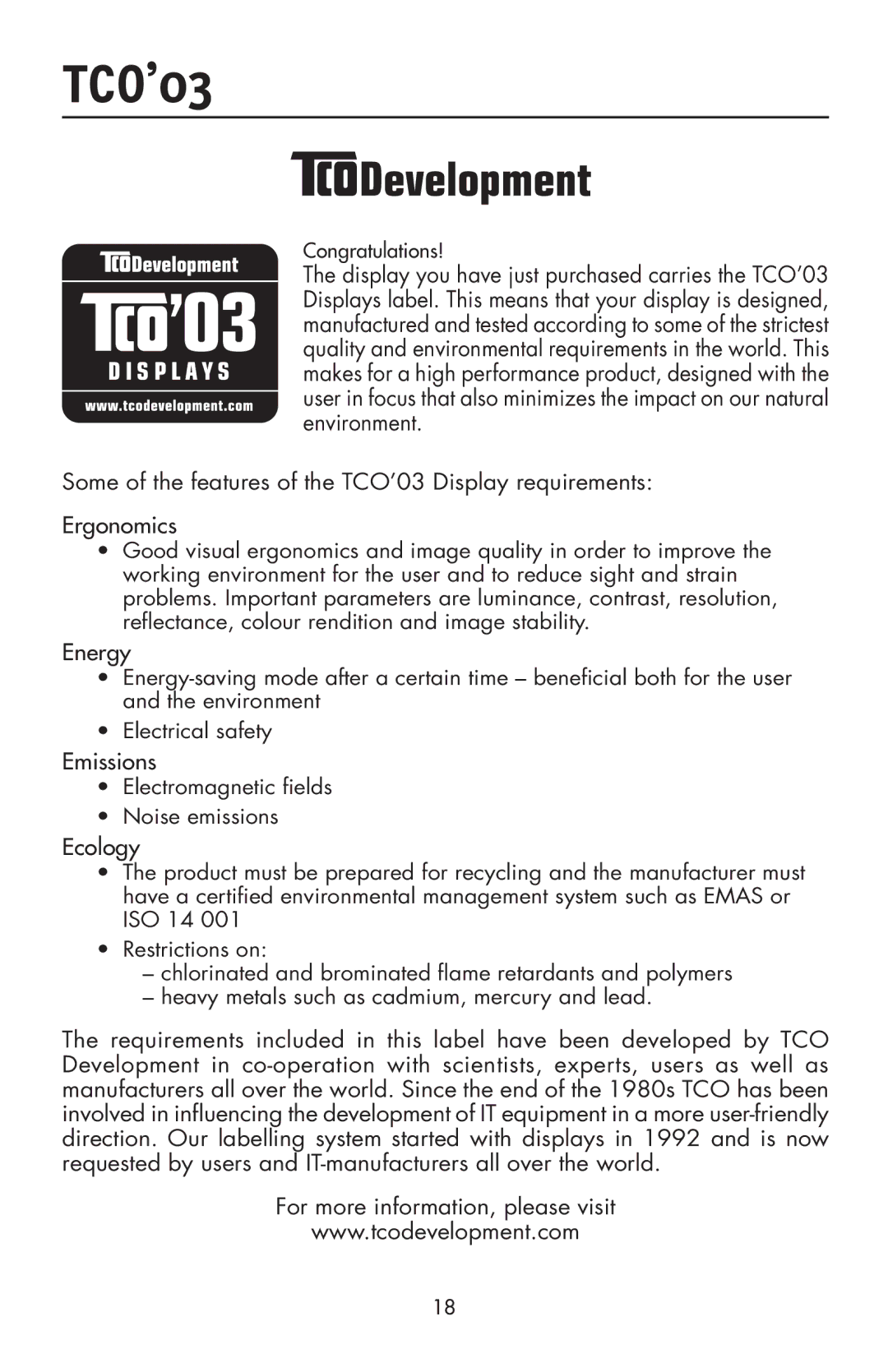 NEC LCD17V user manual TCO’03 