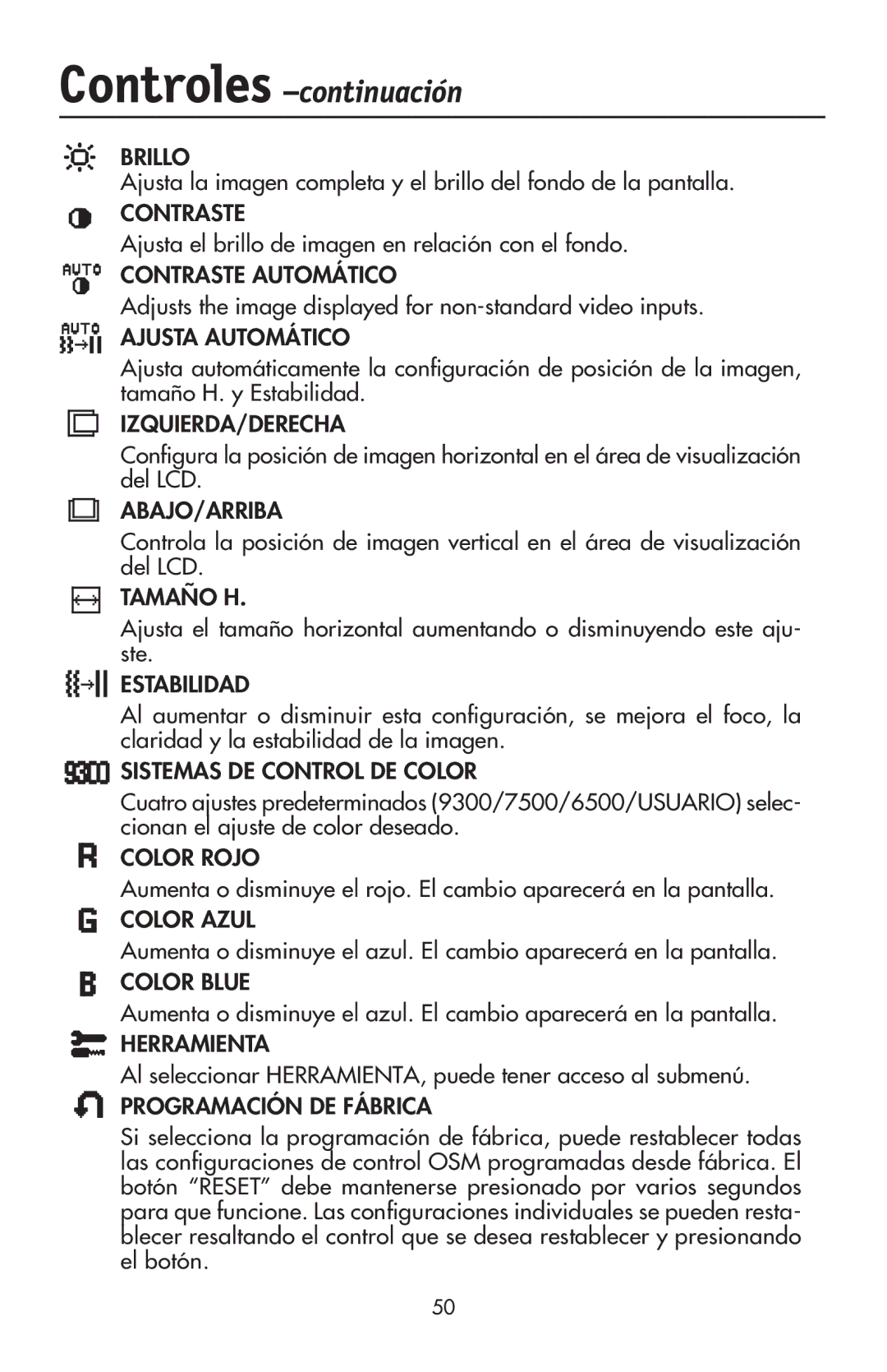 NEC LCD17V Ajusta el brillo de imagen en relación con el fondo, Al seleccionar HERRAMIENTA, puede tener acceso al submenú 