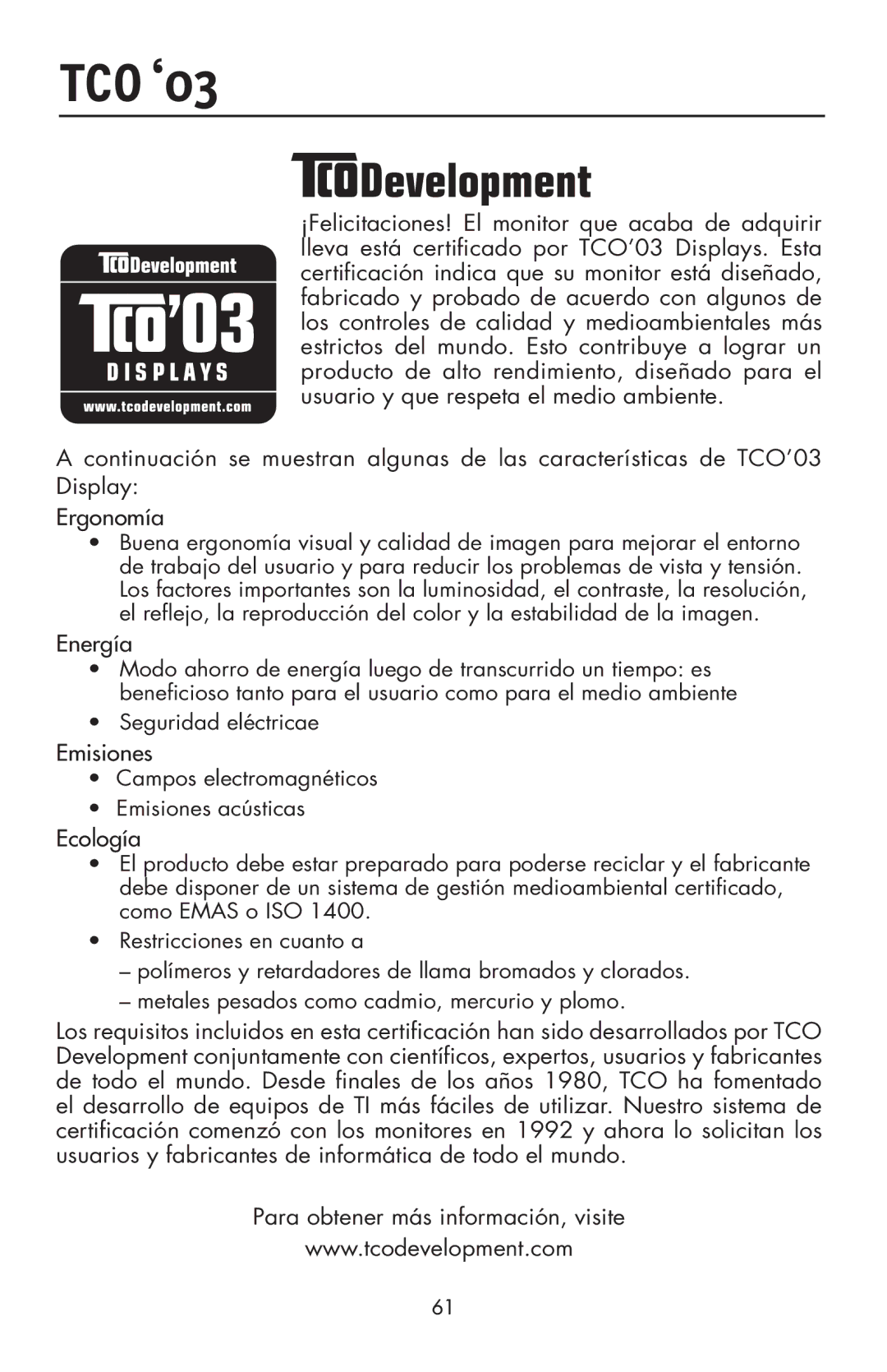 NEC LCD17V user manual TCO ‘03 