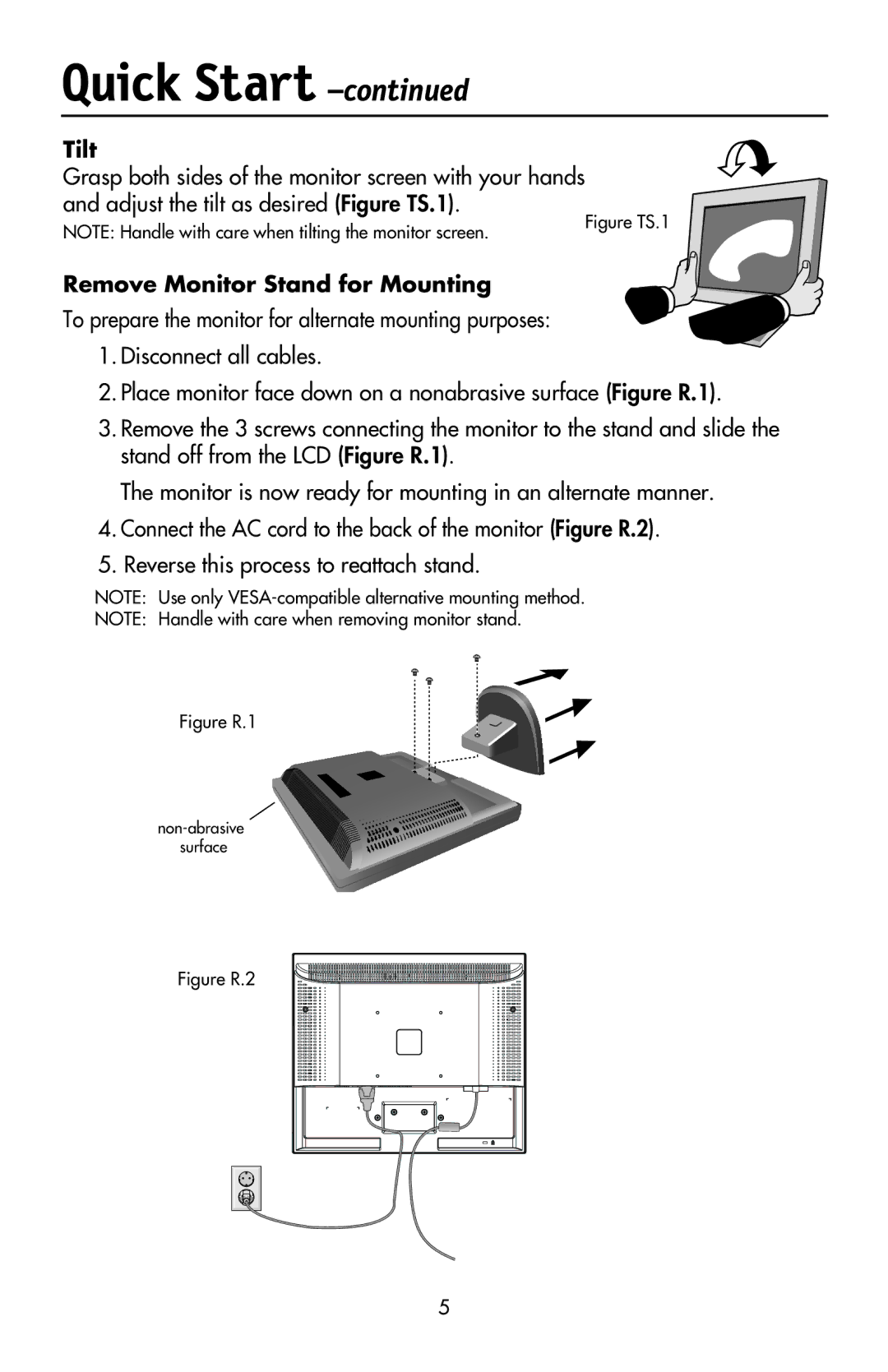 NEC LCD17V user manual Tilt, Remove Monitor Stand for Mounting 