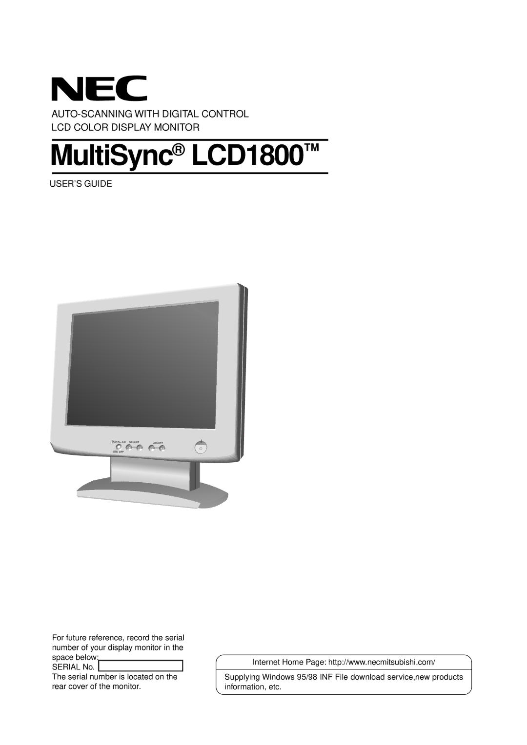 NEC LCD1800TM manual MultiSync LCD1800 